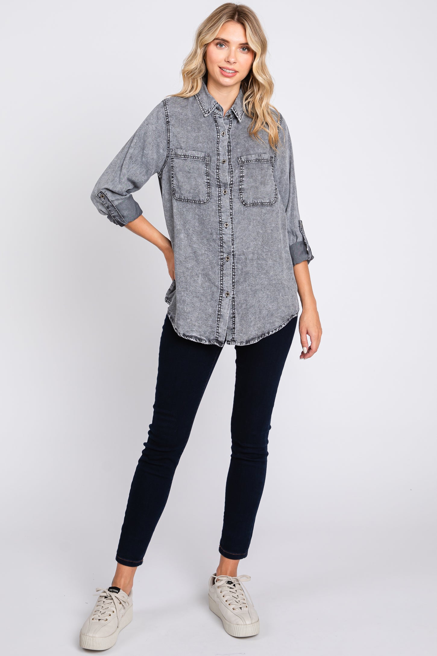 Charcoal Chambray Rolled Cuff Shirt