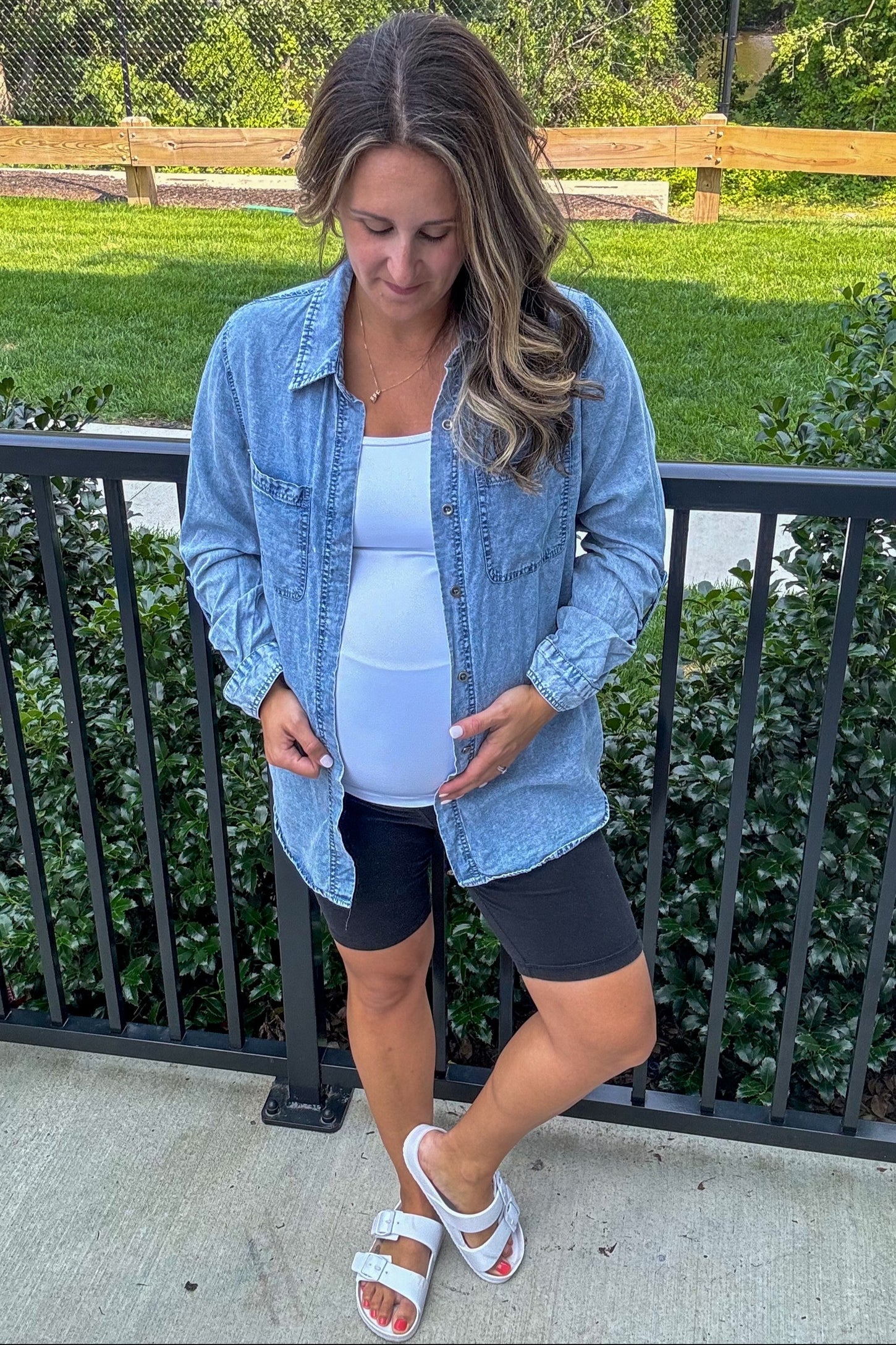 Light Blue Chambray Maternity Rolled Cuff Shirt