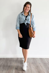 Light Blue Chambray Maternity Rolled Cuff Shirt