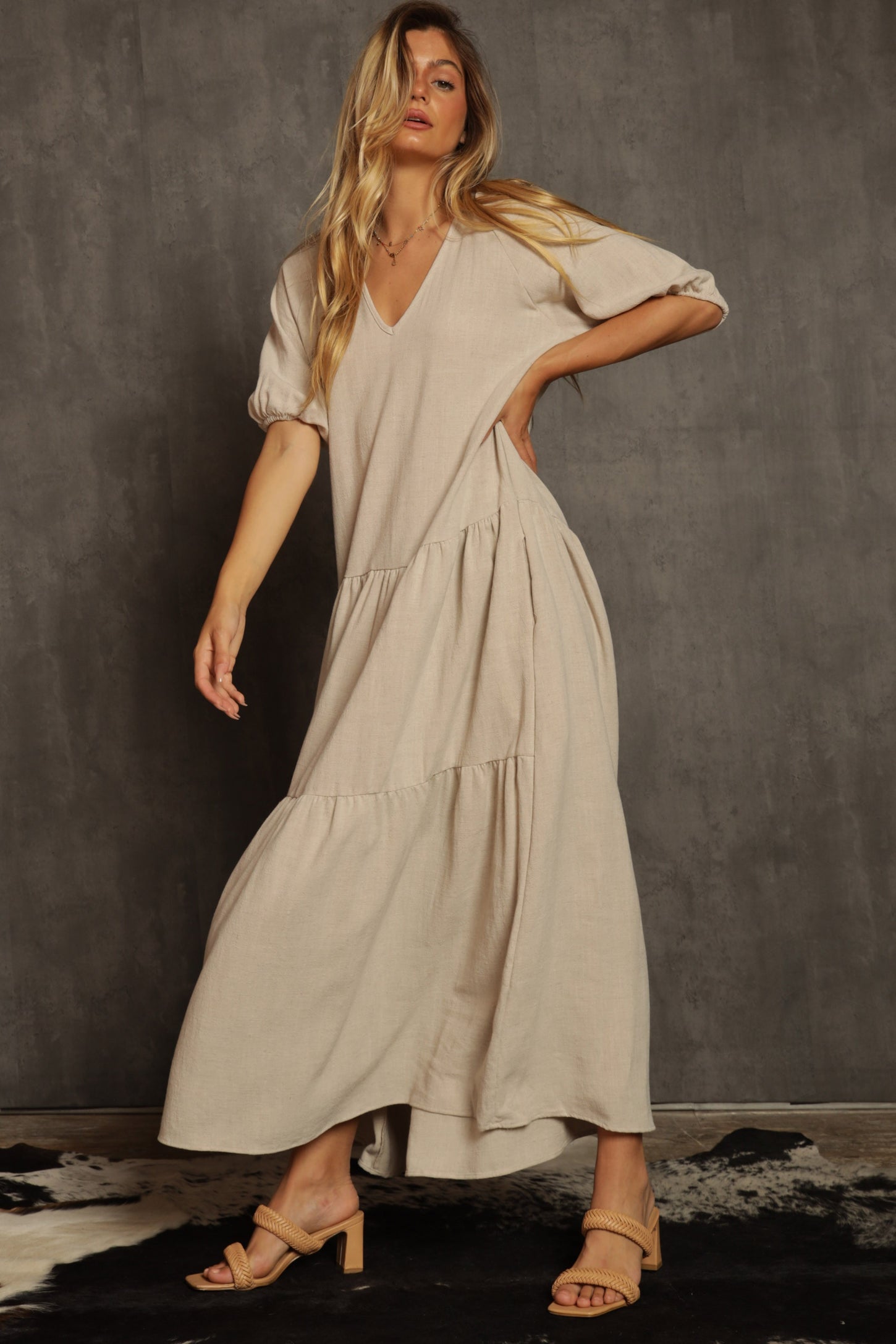 Natural Linen Tiered Dress PinkBlush Natural Linen Tiered Dress PinkBlush