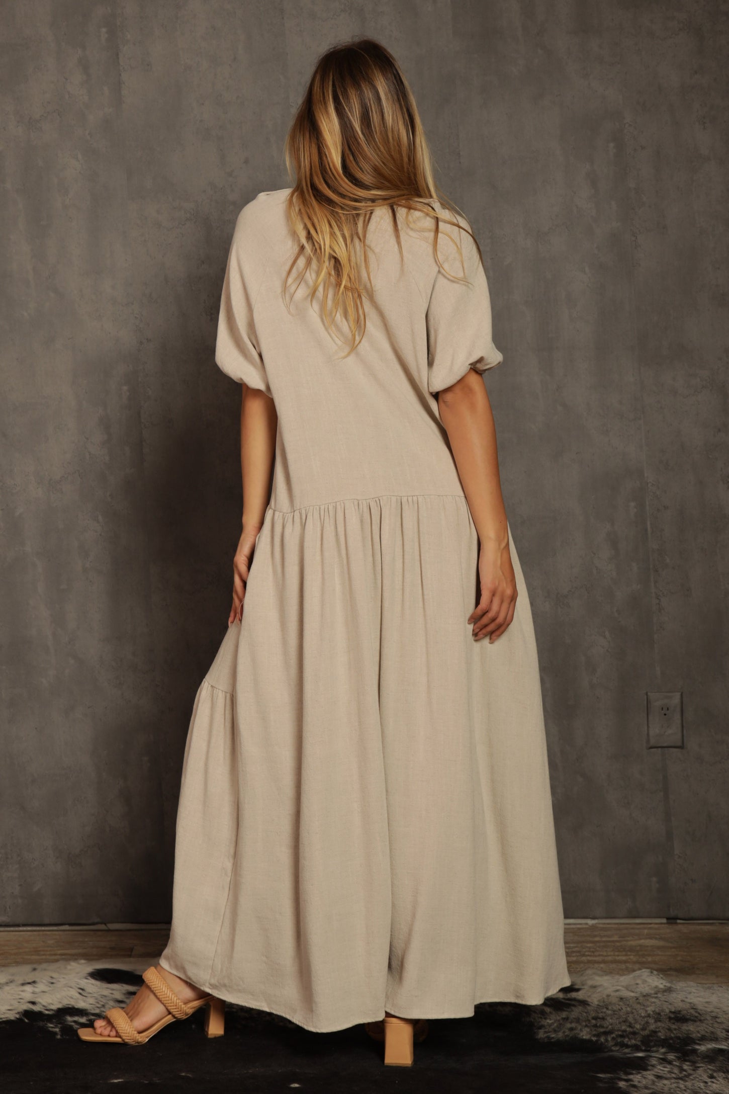 Natural Linen Tiered Dress PinkBlush Natural Linen Tiered Dress PinkBlush