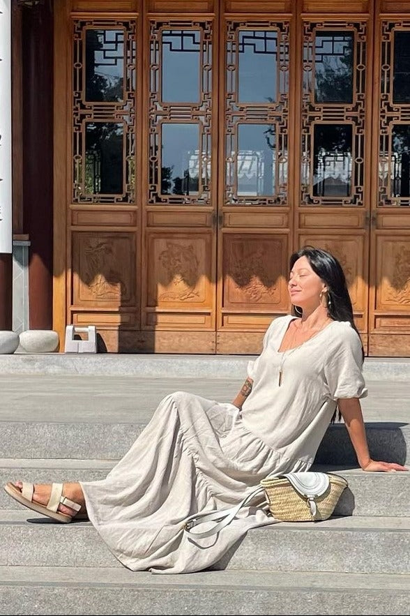 Natural Linen Tiered Dress