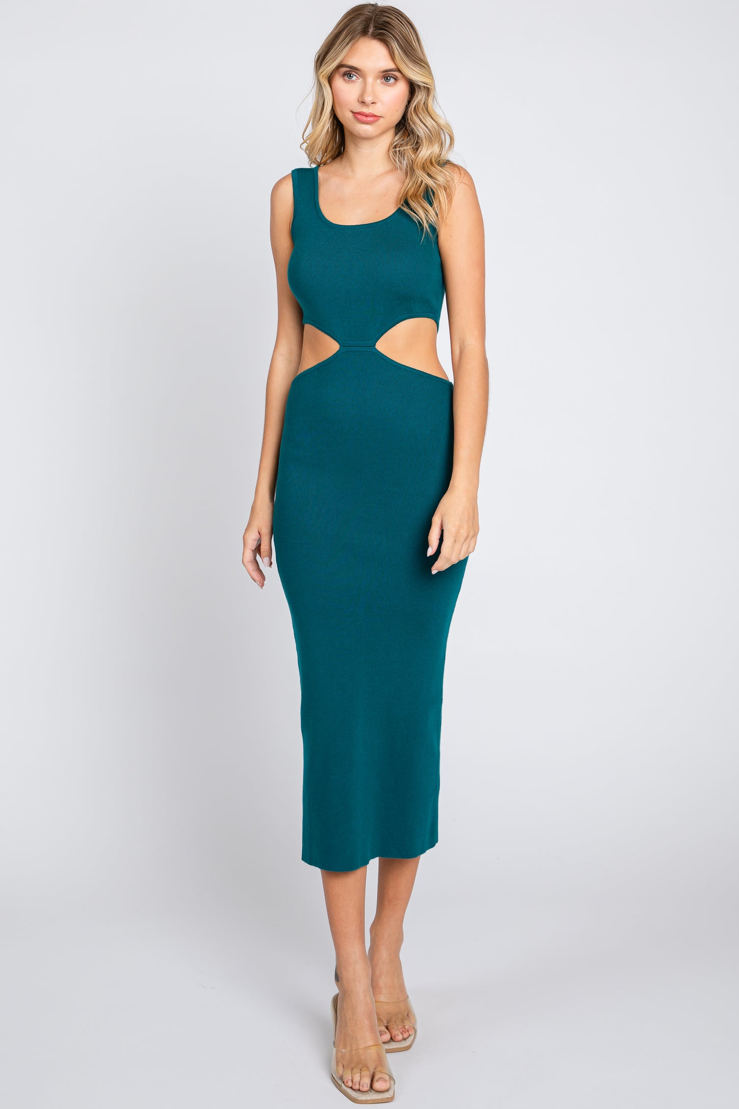 midi dress with cut out sides Emerald Sleeveless Side Cutout Midi Dress