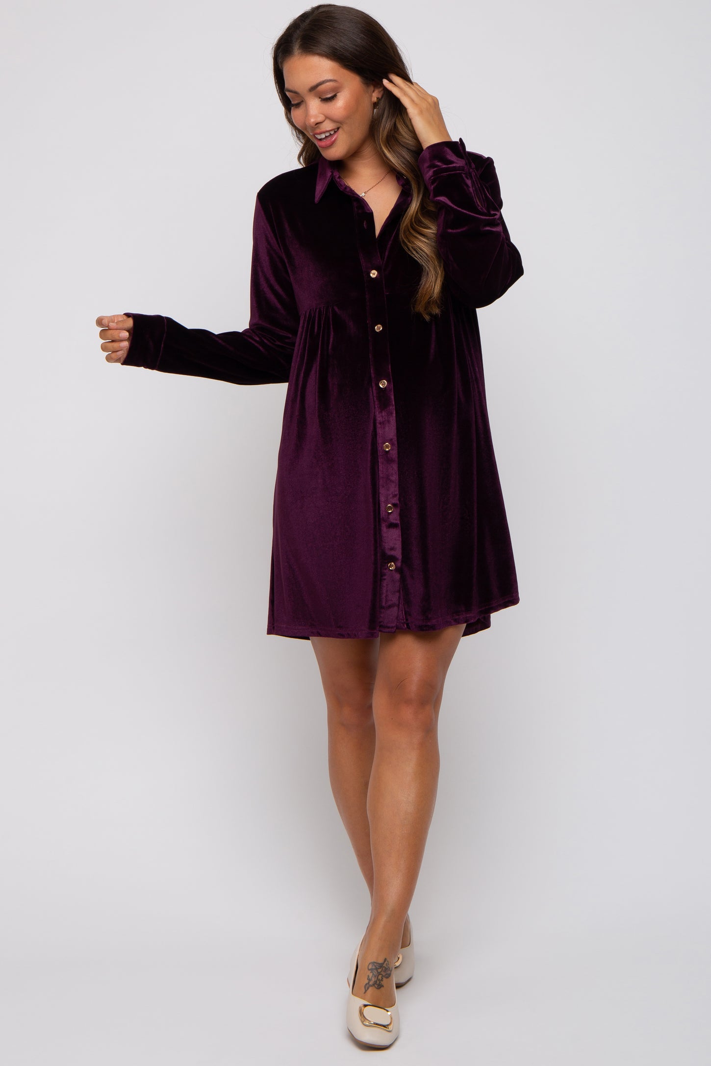 purple velvet maternity dress Kate Velvet V-neck Tailed Custom Maternity Photoshoot Gowns, XXXL / 14#-Gray White