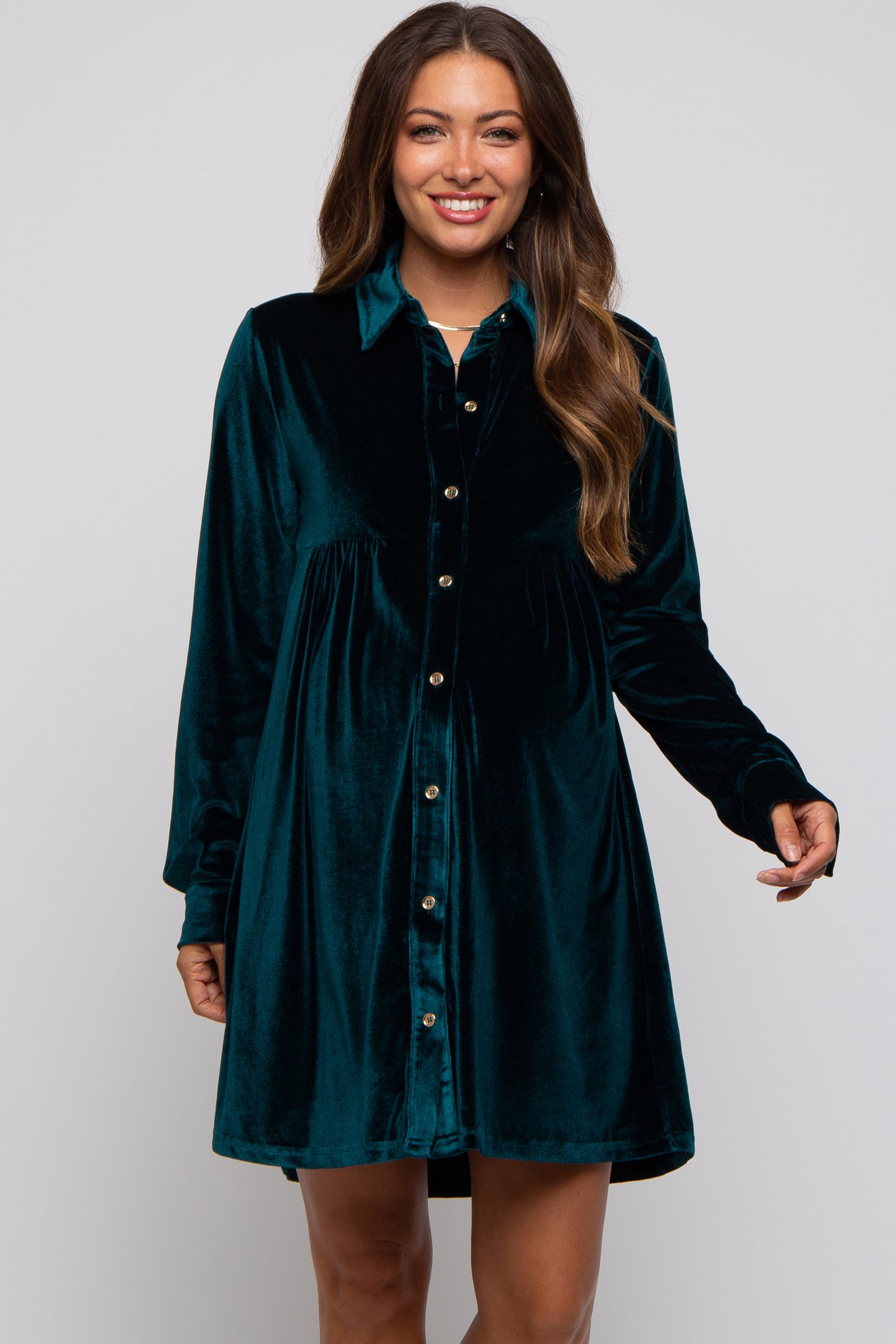 Emerald Green Velvet Button Down Maternity Dress PinkBlush Emerald Green Velvet Button Down Maternity Dress PinkBlush
