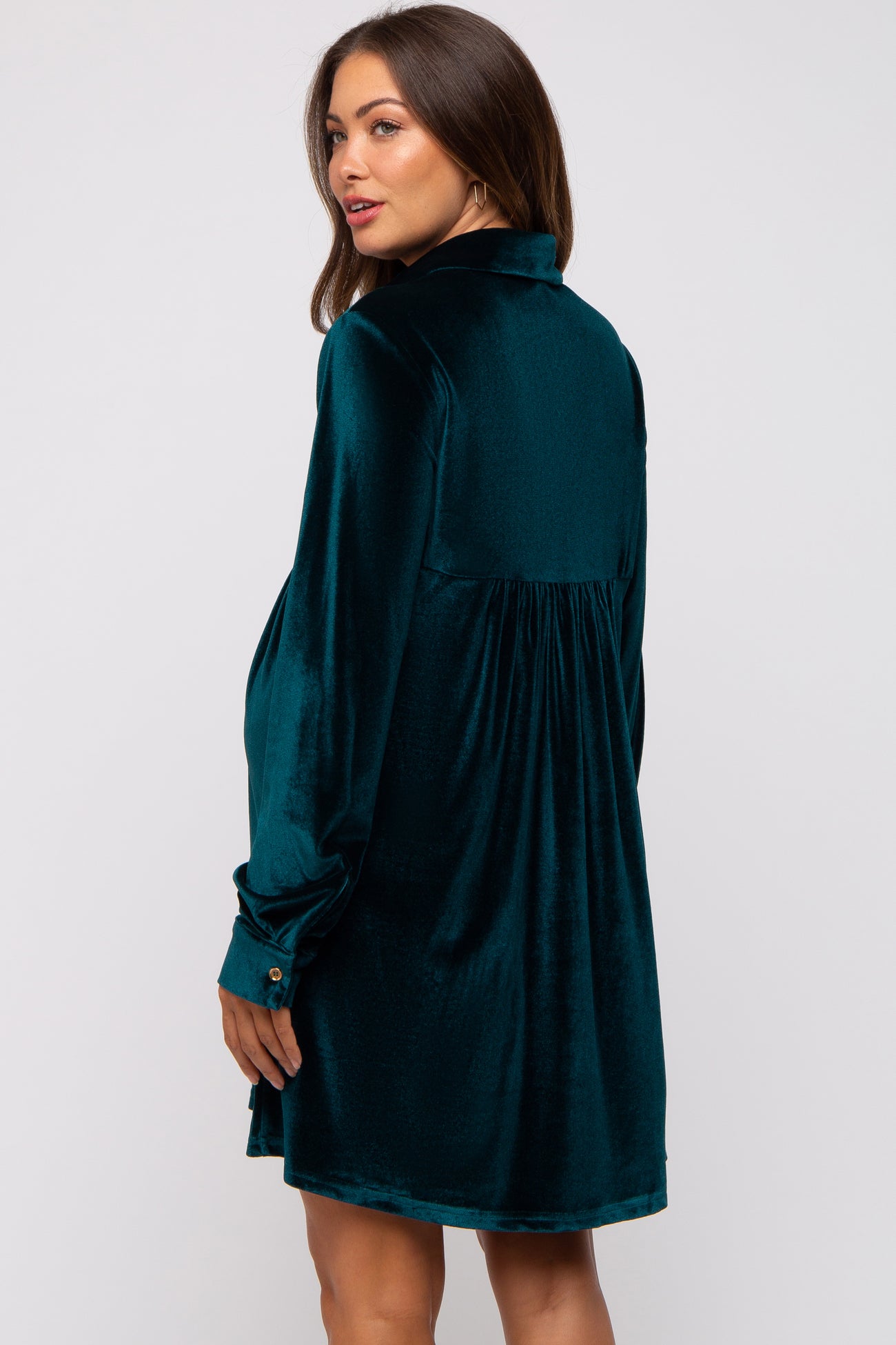 Emerald Green Velvet Button Down Maternity Dress PinkBlush Emerald Green Velvet Button Down Maternity Dress PinkBlush
