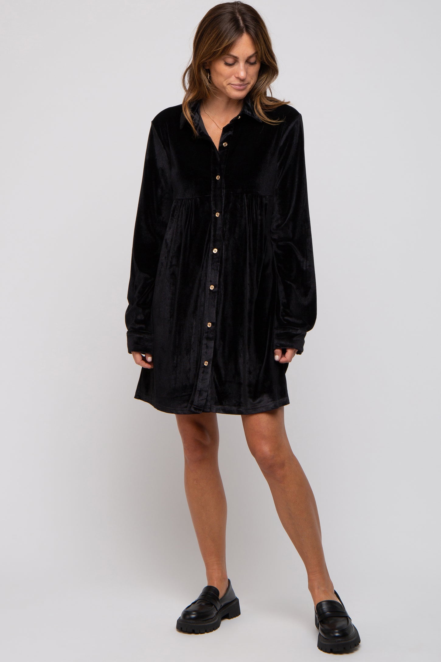 Black Velvet Button Down Dress – PinkBlush