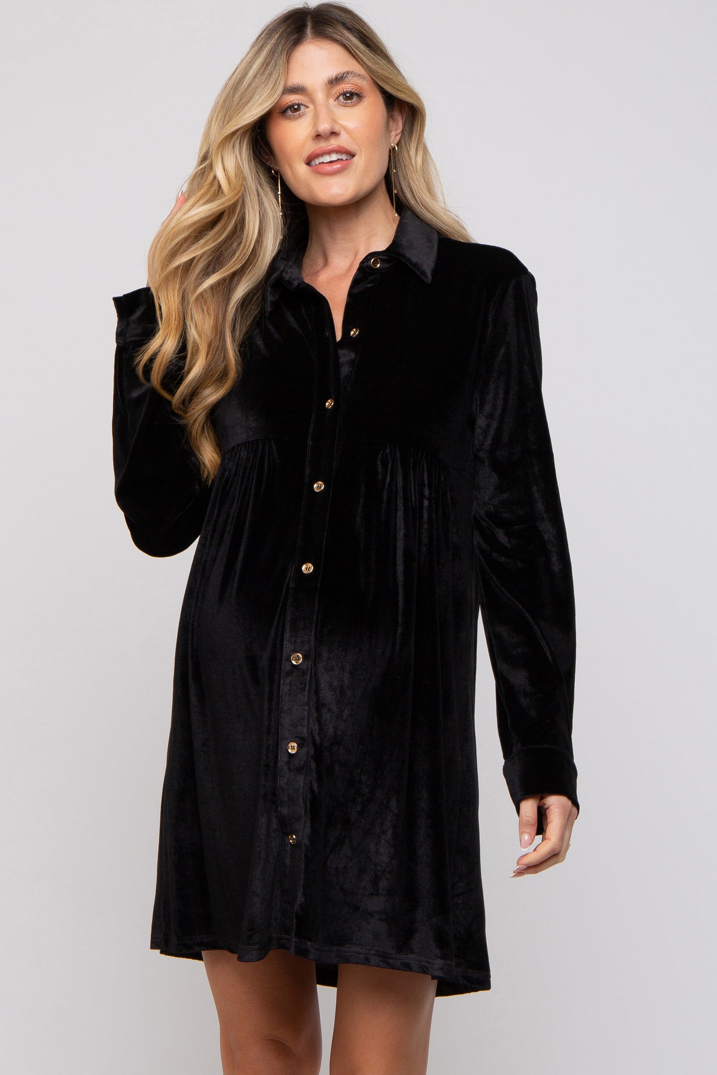 Black Velvet Button Down Maternity Dress