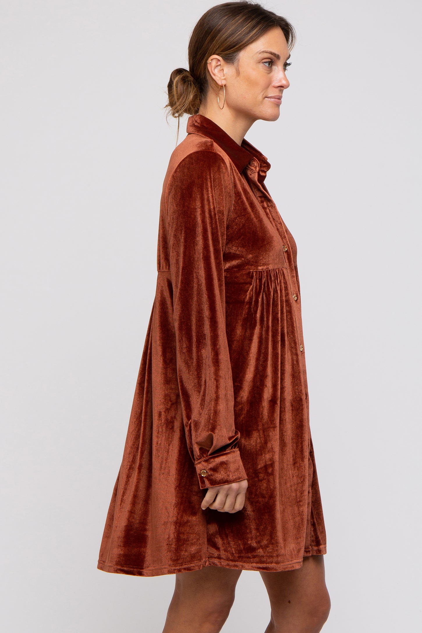 Rust Velvet Button Down Dress PinkBlush Rust Velvet Button Down Dress PinkBlush