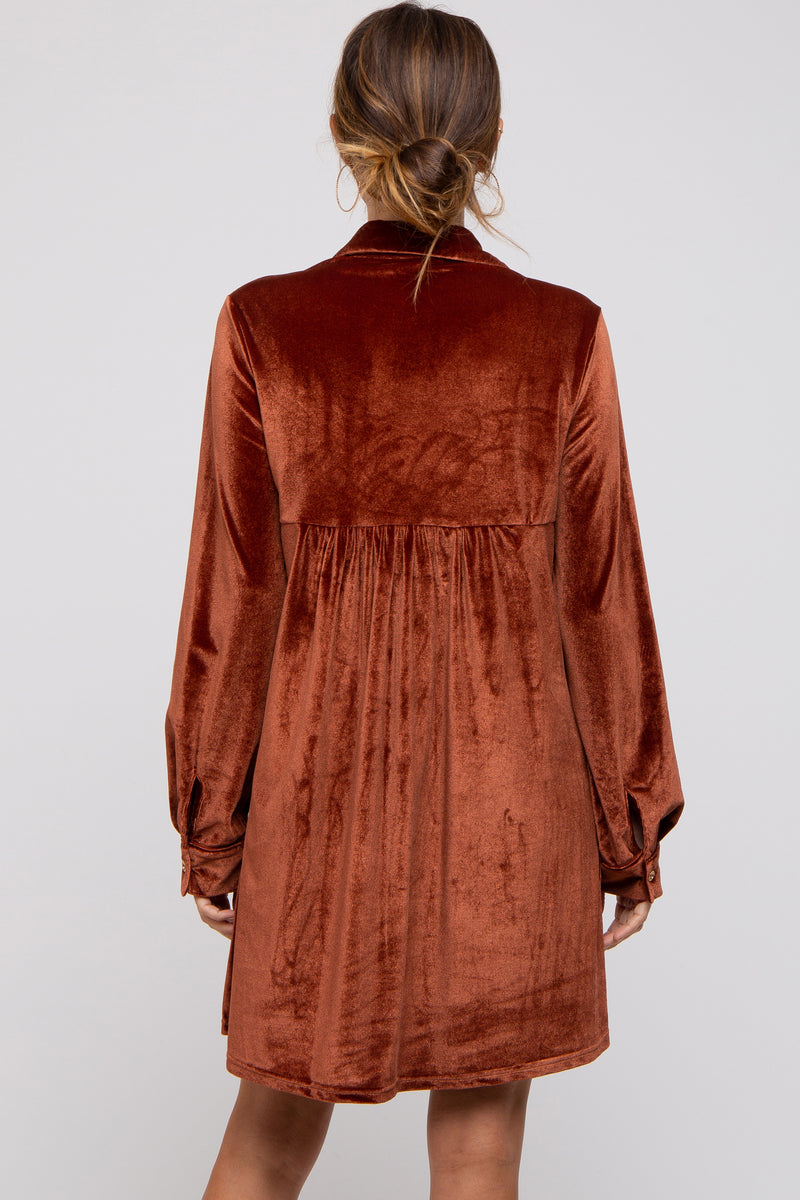 Rust Velvet Button Down Dress – PinkBlush