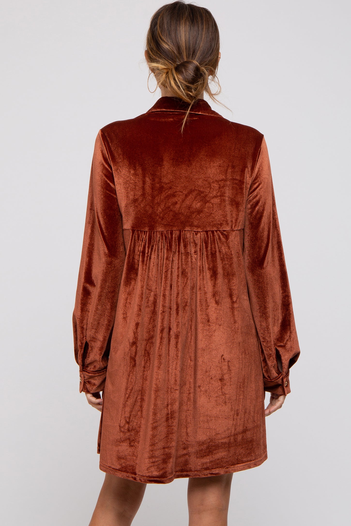 Rust Velvet Button Down Dress – PinkBlush Rust Velvet Button Down Dress – PinkBlush