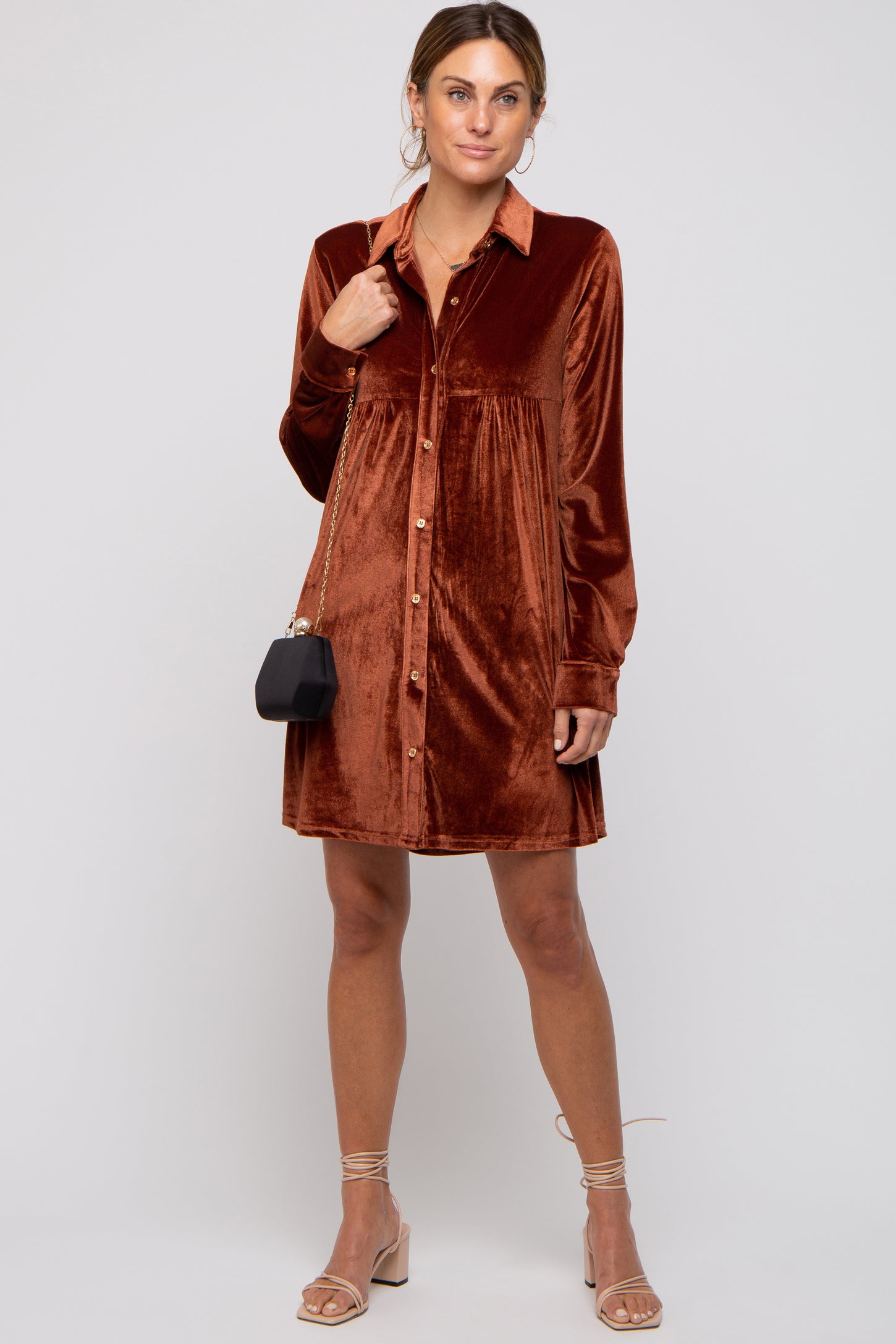 Rust Velvet Button Down Dress – PinkBlush