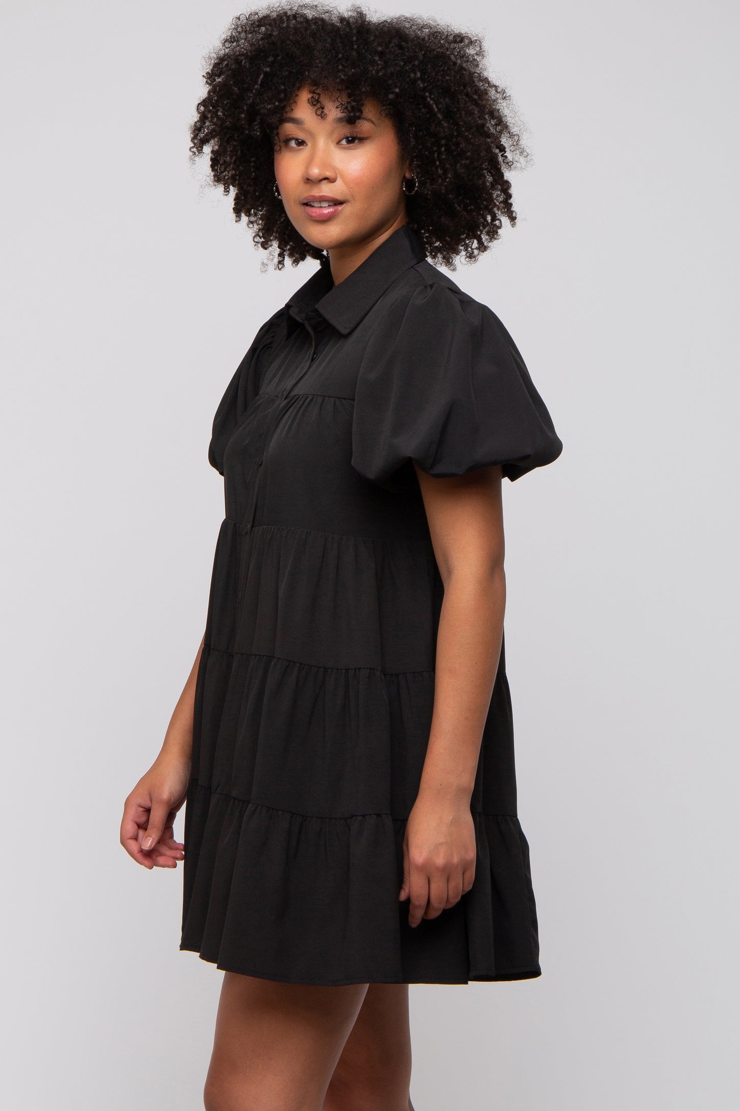 Black Puff Sleeve Mini Shirt Dress– PinkBlush