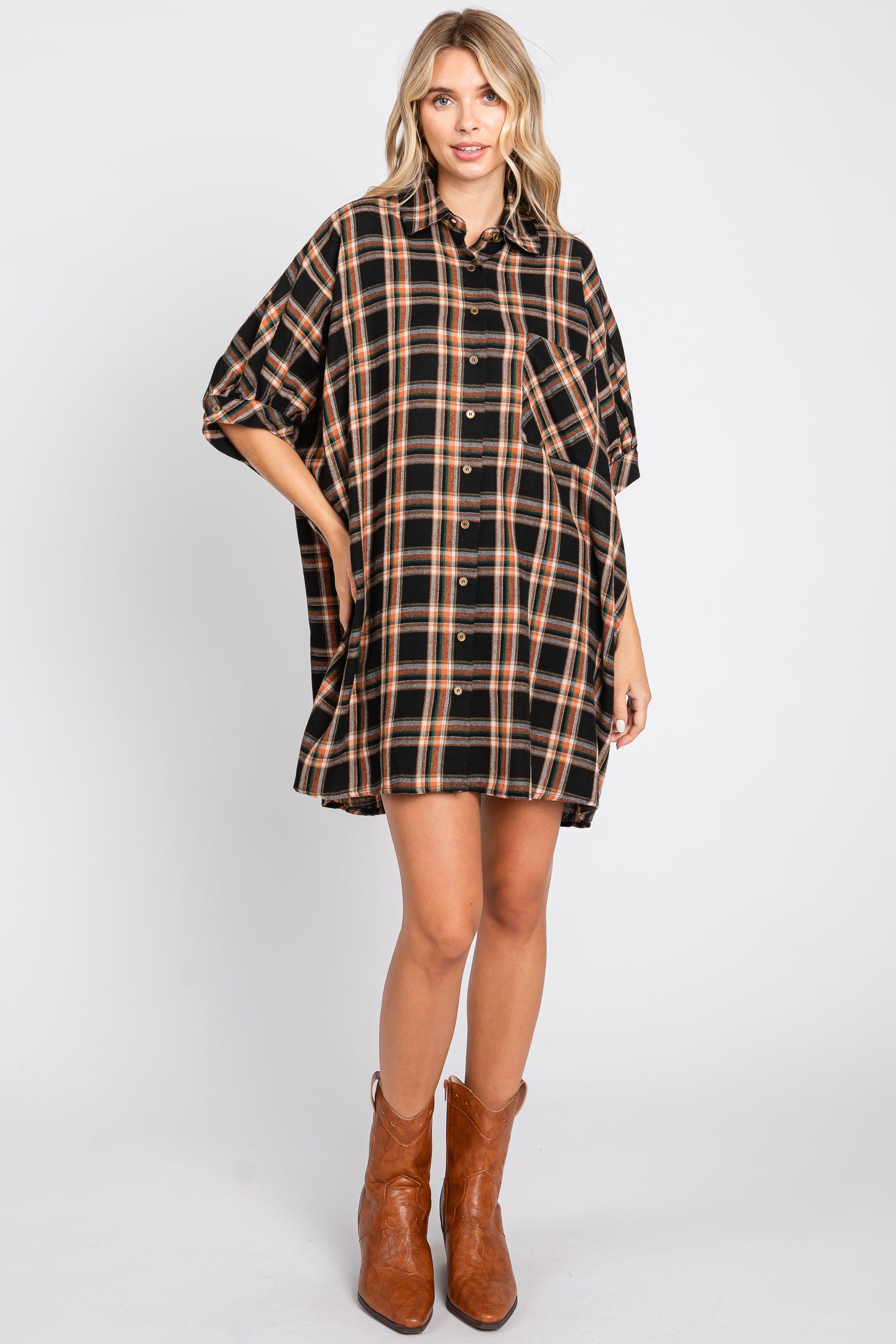 Black Plaid Oversized Mini Dress PinkBlush Black Plaid Oversized Mini Dress PinkBlush