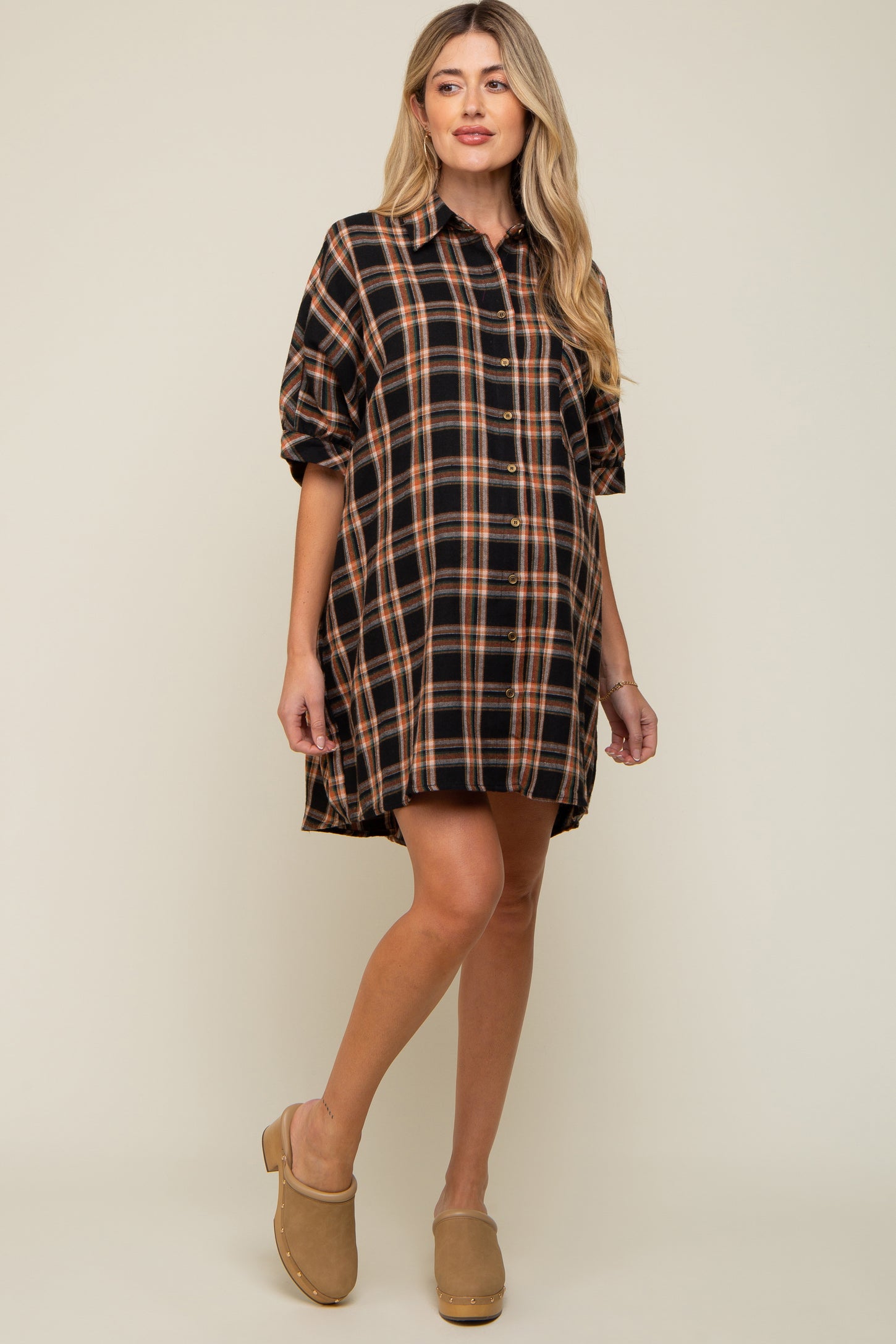Black Plaid Oversized Maternity Mini Dress PinkBlush Black Plaid Oversized Maternity Mini Dress PinkBlush