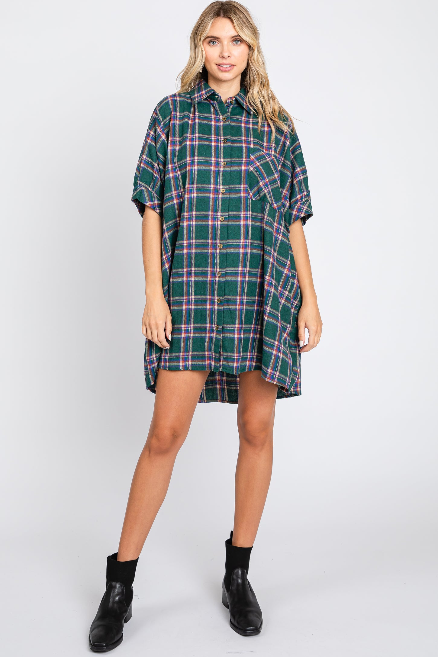 Forest Green Plaid Oversized Mini Dress PinkBlush Forest Green Plaid Oversized Mini Dress PinkBlush