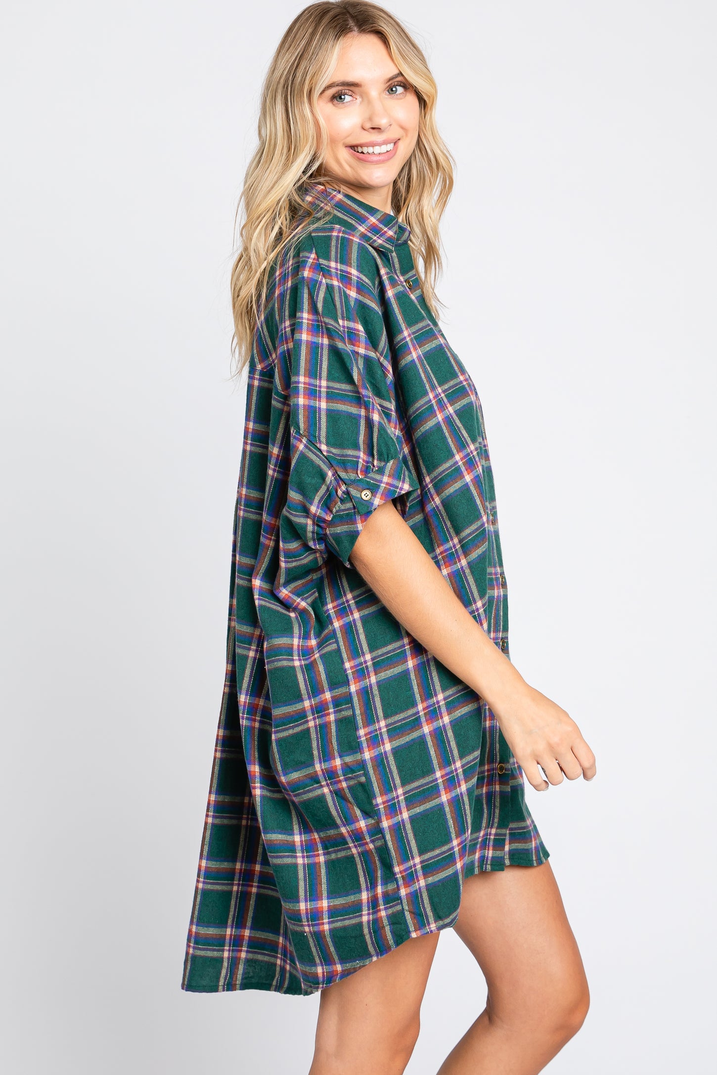Forest Green Plaid Oversized Mini Dress PinkBlush Forest Green Plaid Oversized Mini Dress PinkBlush