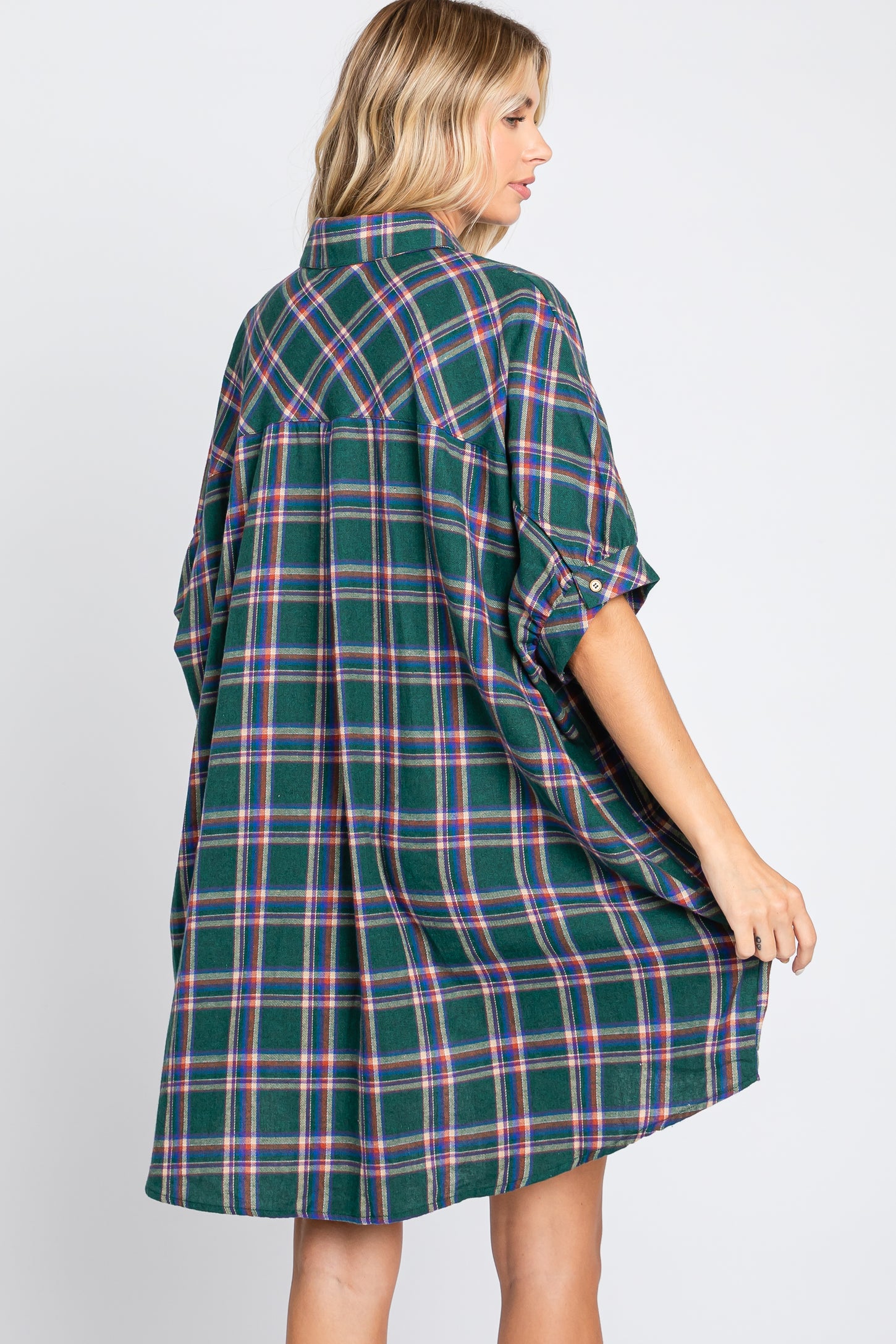 Forest Green Plaid Oversized Mini Dress PinkBlush Forest Green Plaid Oversized Mini Dress PinkBlush