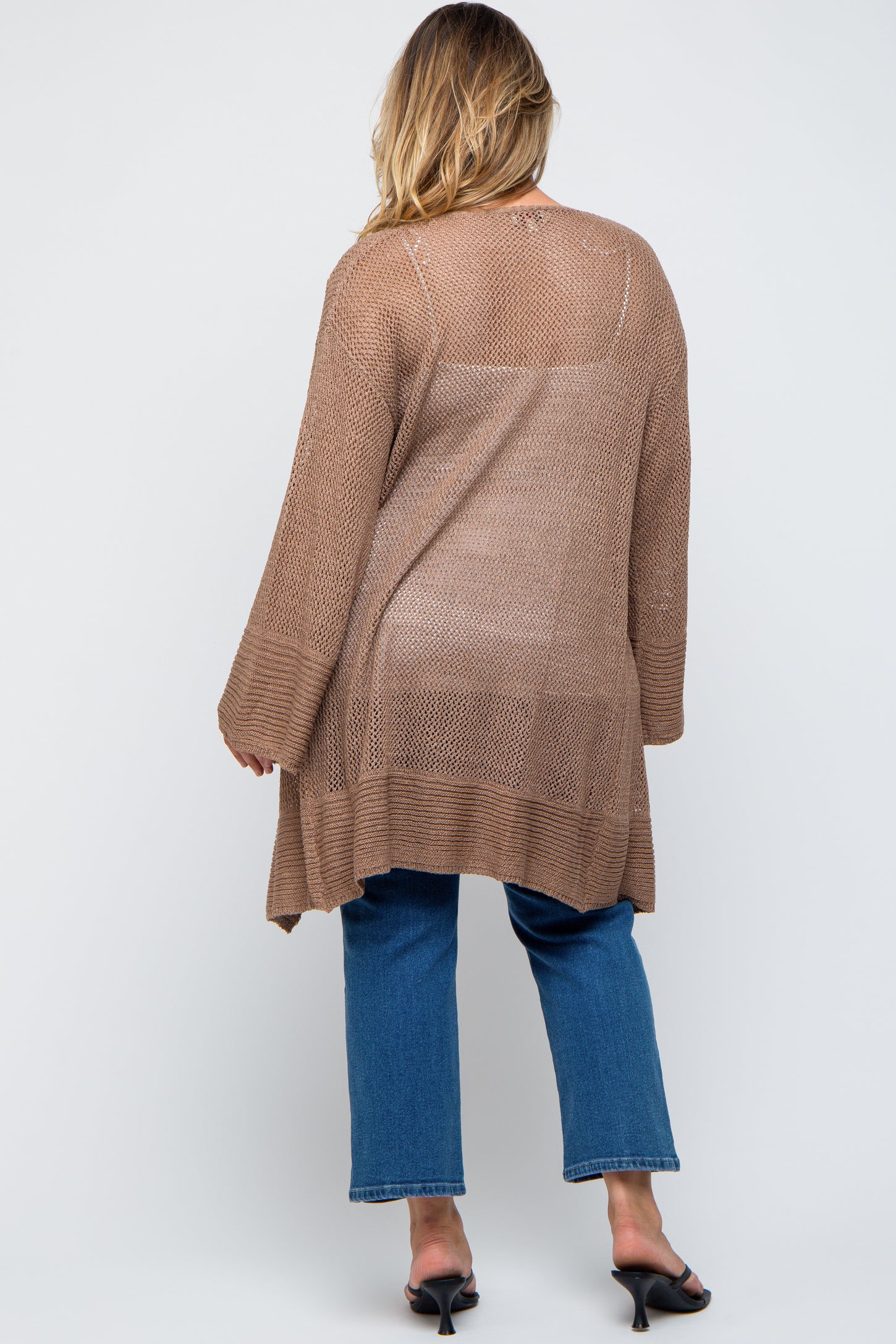 Mocha Knit Bell Sleeve Plus Maternity Cardigan