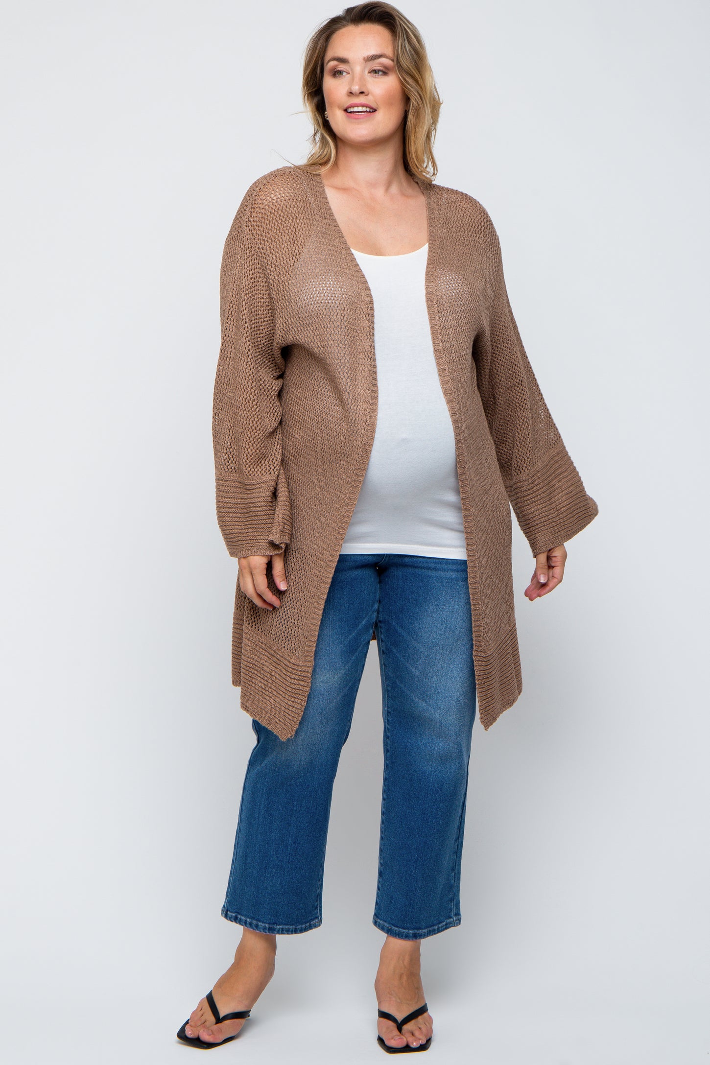 Mocha Knit Bell Sleeve Plus Maternity Cardigan