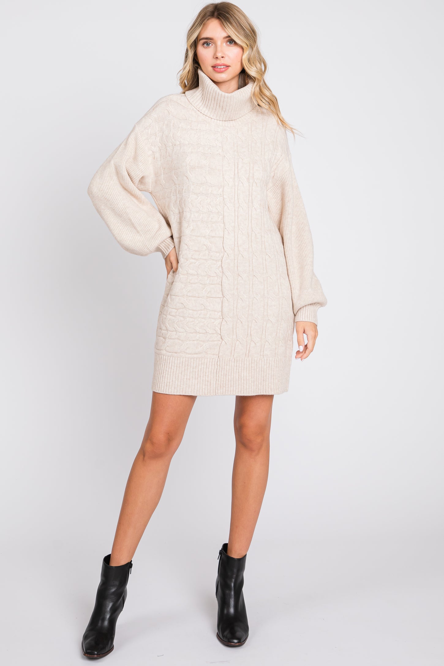 Beige Cable Knit Mini Sweater Dress PinkBlush Beige Cable Knit Mini Sweater Dress PinkBlush
