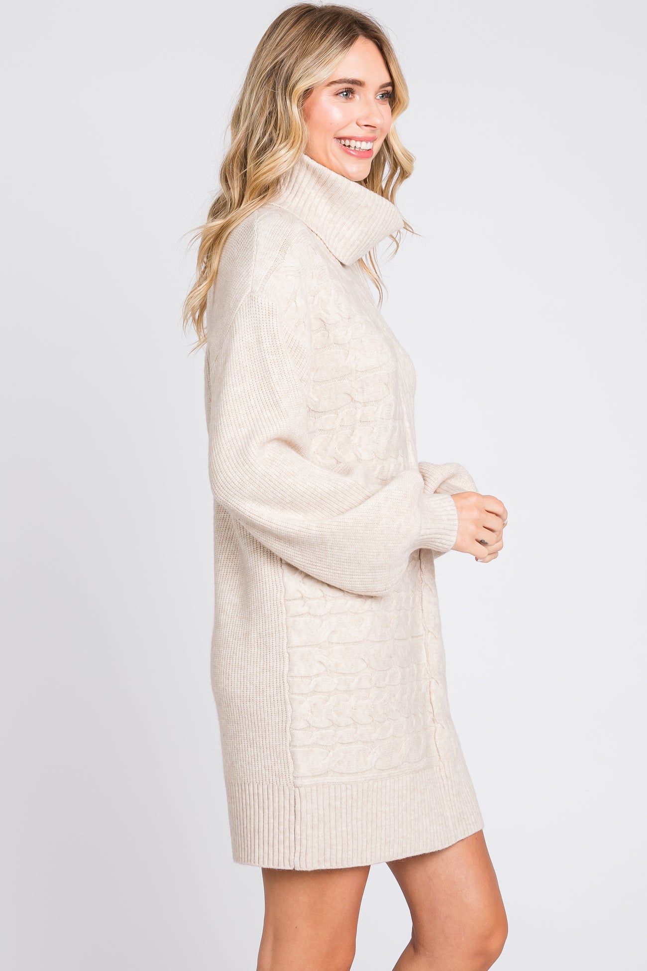Beige Cable Knit Mini Sweater Dress PinkBlush Beige Cable Knit Mini Sweater Dress PinkBlush