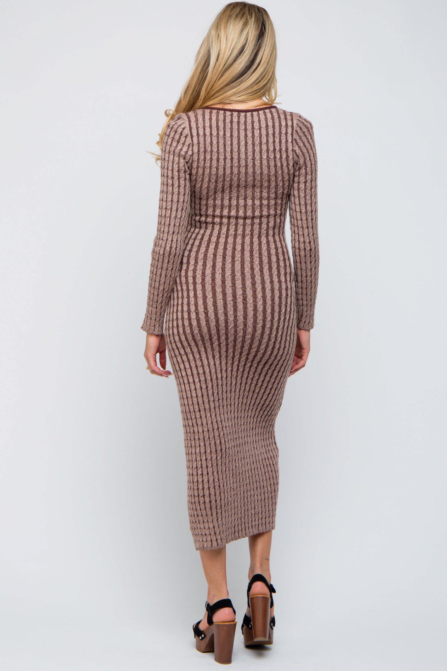 Brown Cable Knit Maternity Fitted Midi Dress PinkBlush Brown Cable Knit Maternity Fitted Midi Dress PinkBlush