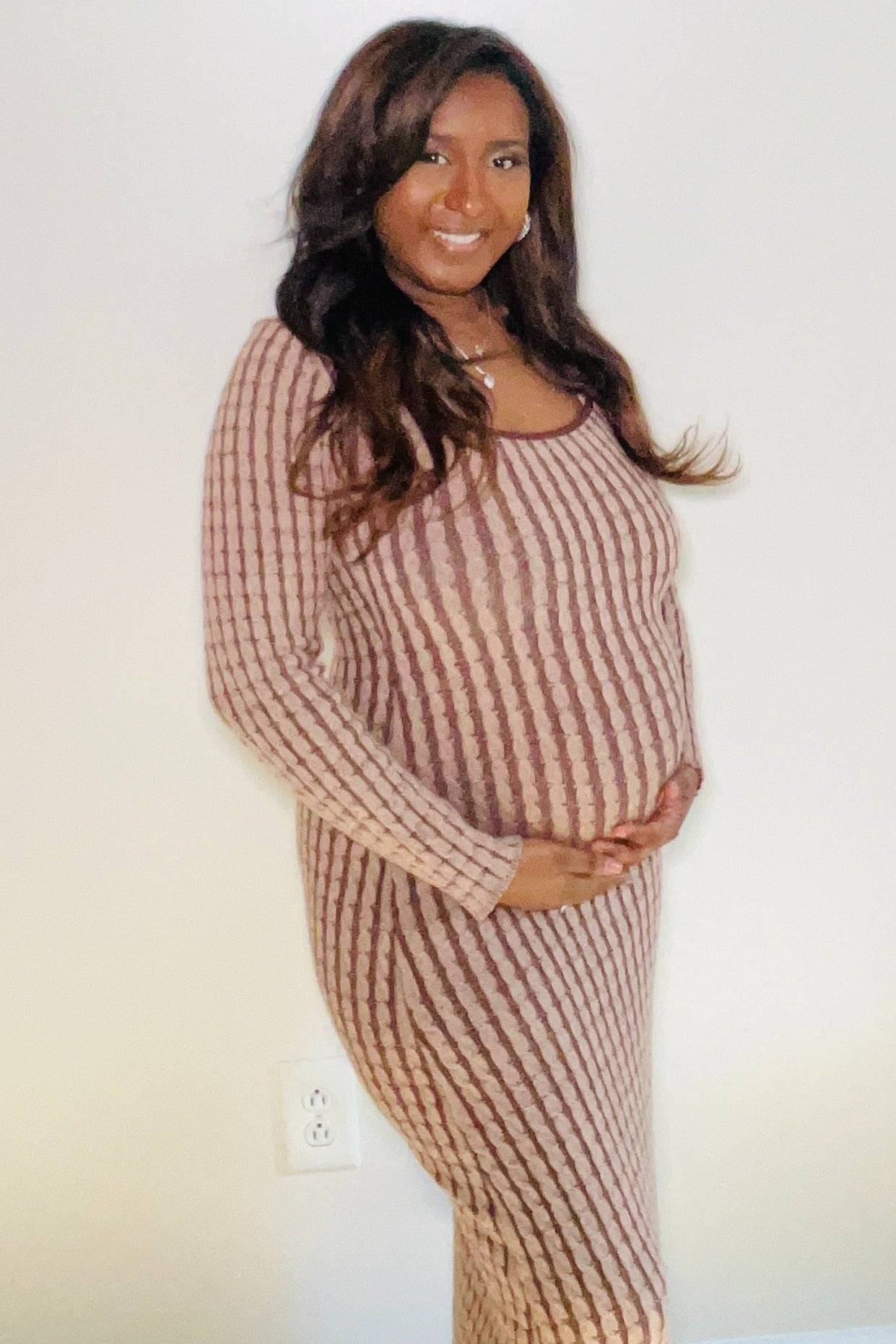 Brown Cable Knit Maternity Fitted Midi Dress PinkBlush Brown Cable Knit Maternity Fitted Midi Dress PinkBlush