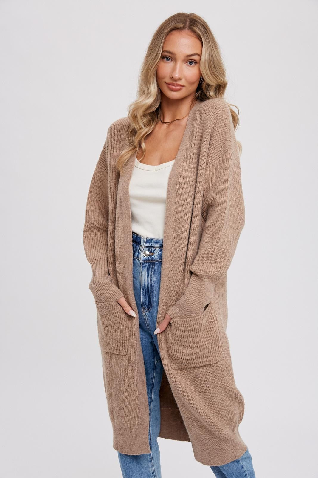 Taupe Chunky Knit Long Sweater Cardigan – PinkBlush