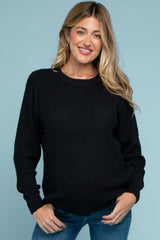 Black Waffle Knit Round Hem Maternity Sweater