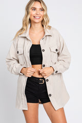 Beige Fleece Double Front Pocket Maternity Jacket