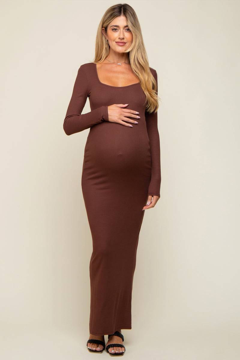 brown maxi maternity dress Ribbed Long Sleeve Square Neck windsor light blue sparkly the Oh Baby is FF322 Leather Color:Red