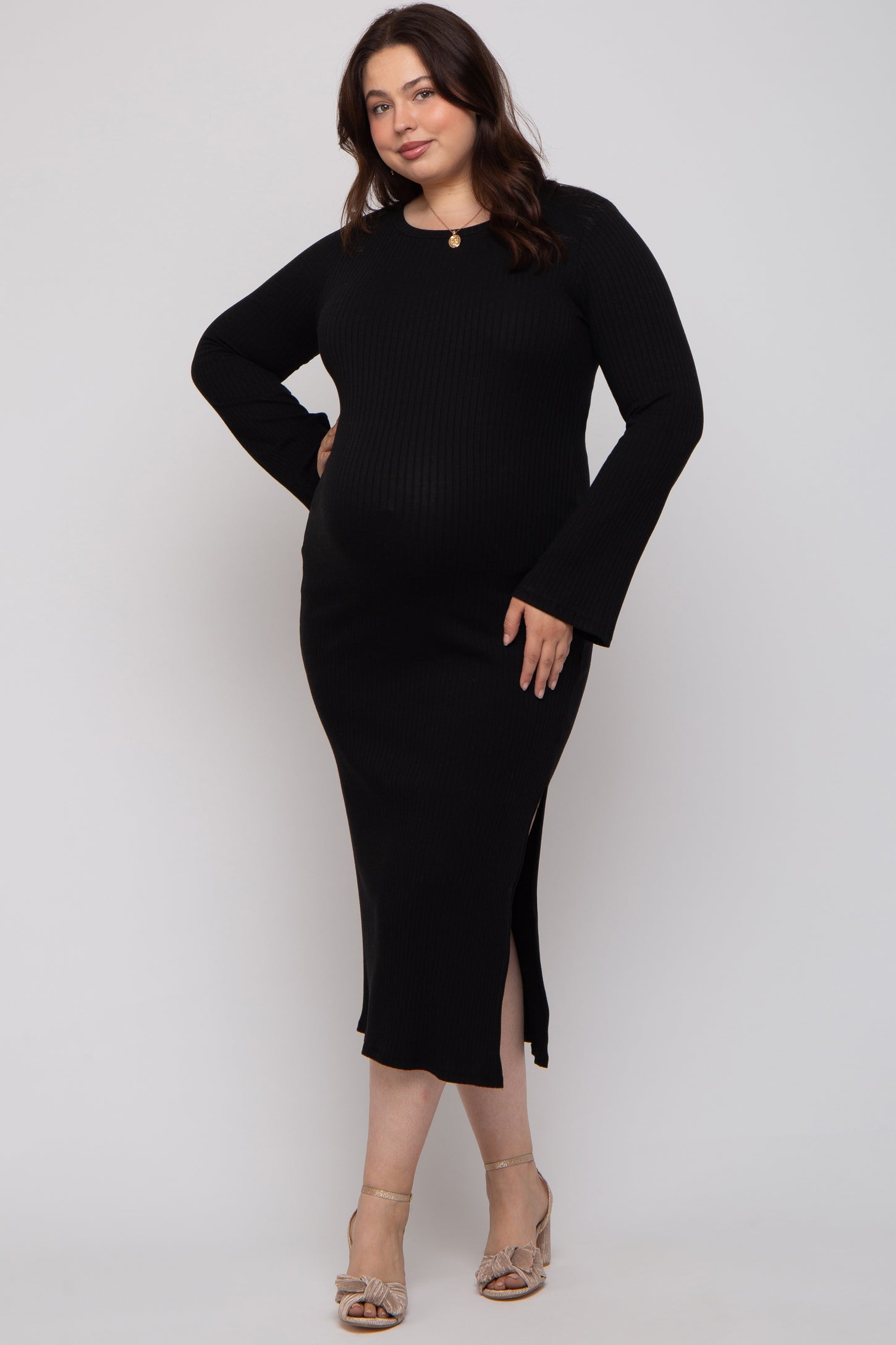 plus size side slit maxi dress Plus Size Angelique Side Slit Knit Maxi Dress - Leslie Sidora x FTF