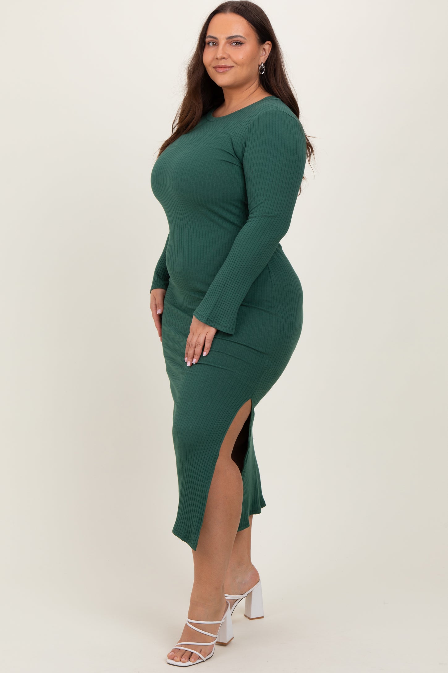Forest Green Ribbed Side Slit Plus Maxi Dress – PinkBlush