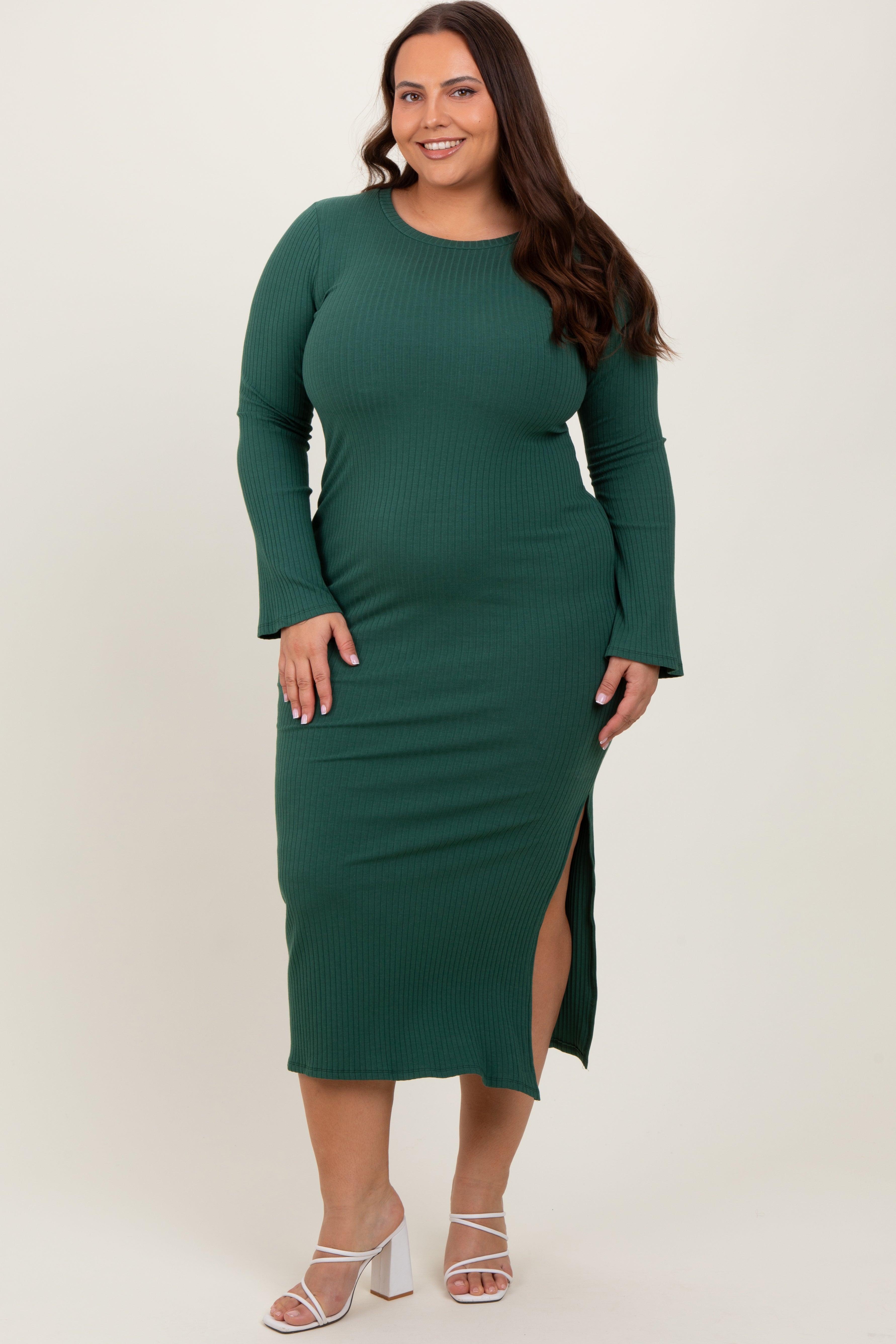 forest green women's dress Ribbed Side Slit Plus Maxi Hang Or Line Dry Calvin Klein Collection Vintage NPU-Donna-202252 Color:White/Natural Indigo