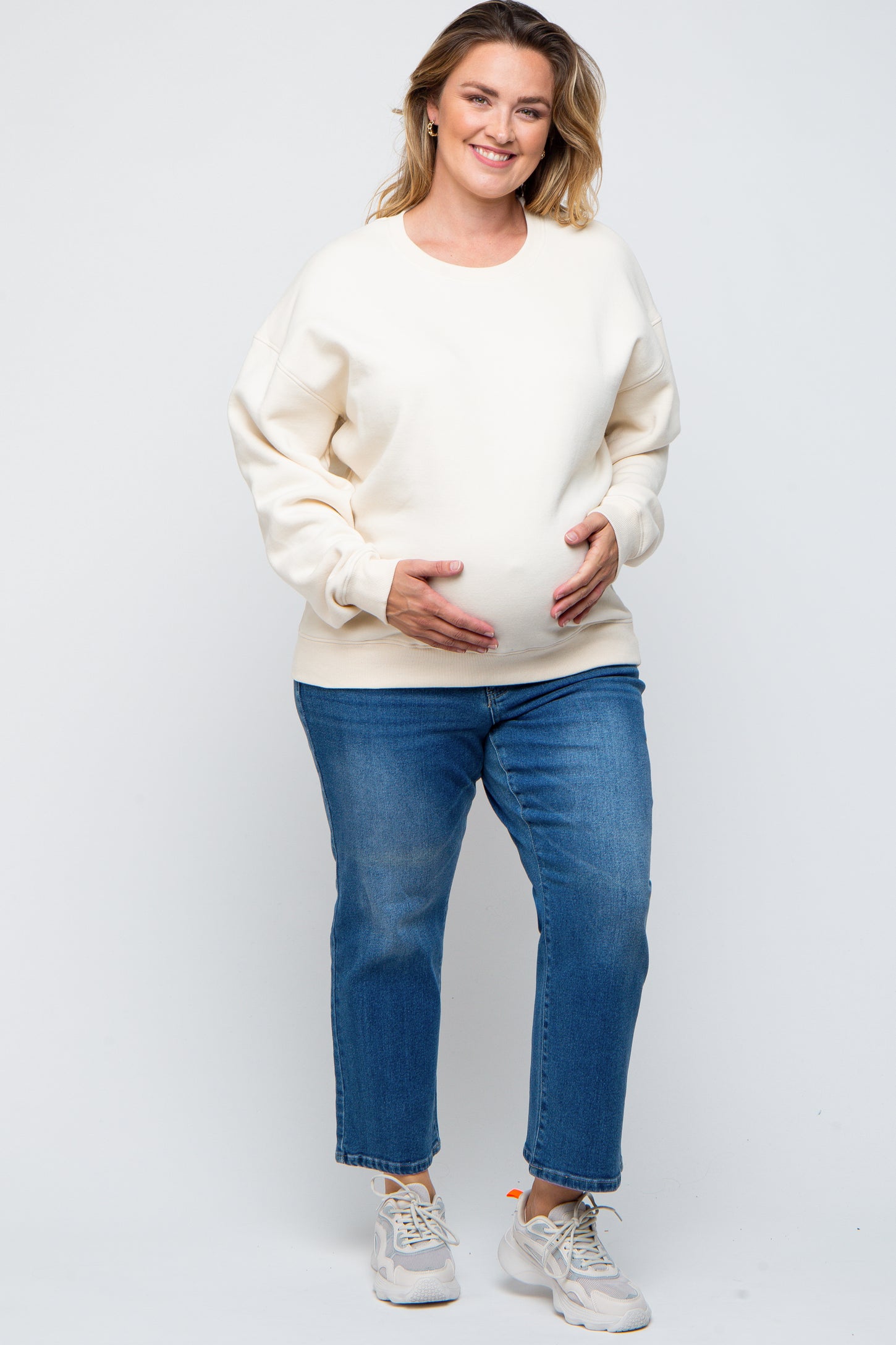 Ivory Soft Knit Fleece Lined Maternity Plus Sweatshirt