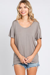 Taupe Scoop Neck Basic Tee