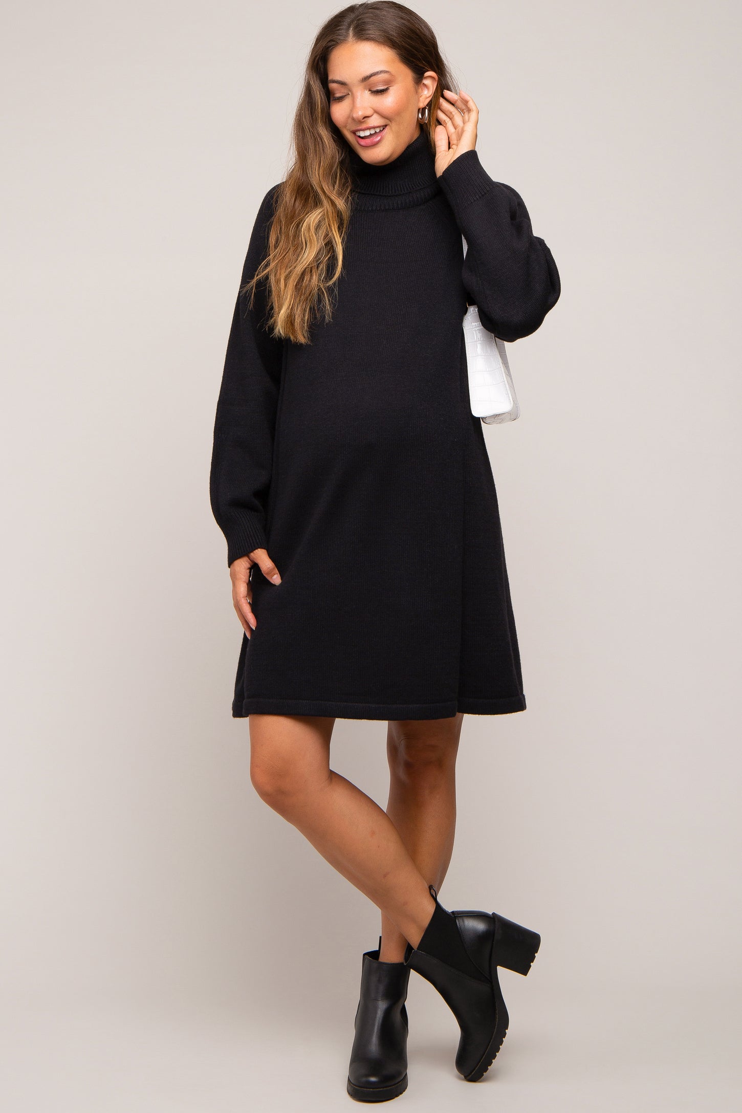 Black Turtleneck Long Sleeve Maternity Sweater Dress PinkBlush Black Turtleneck Long Sleeve Maternity Sweater Dress PinkBlush