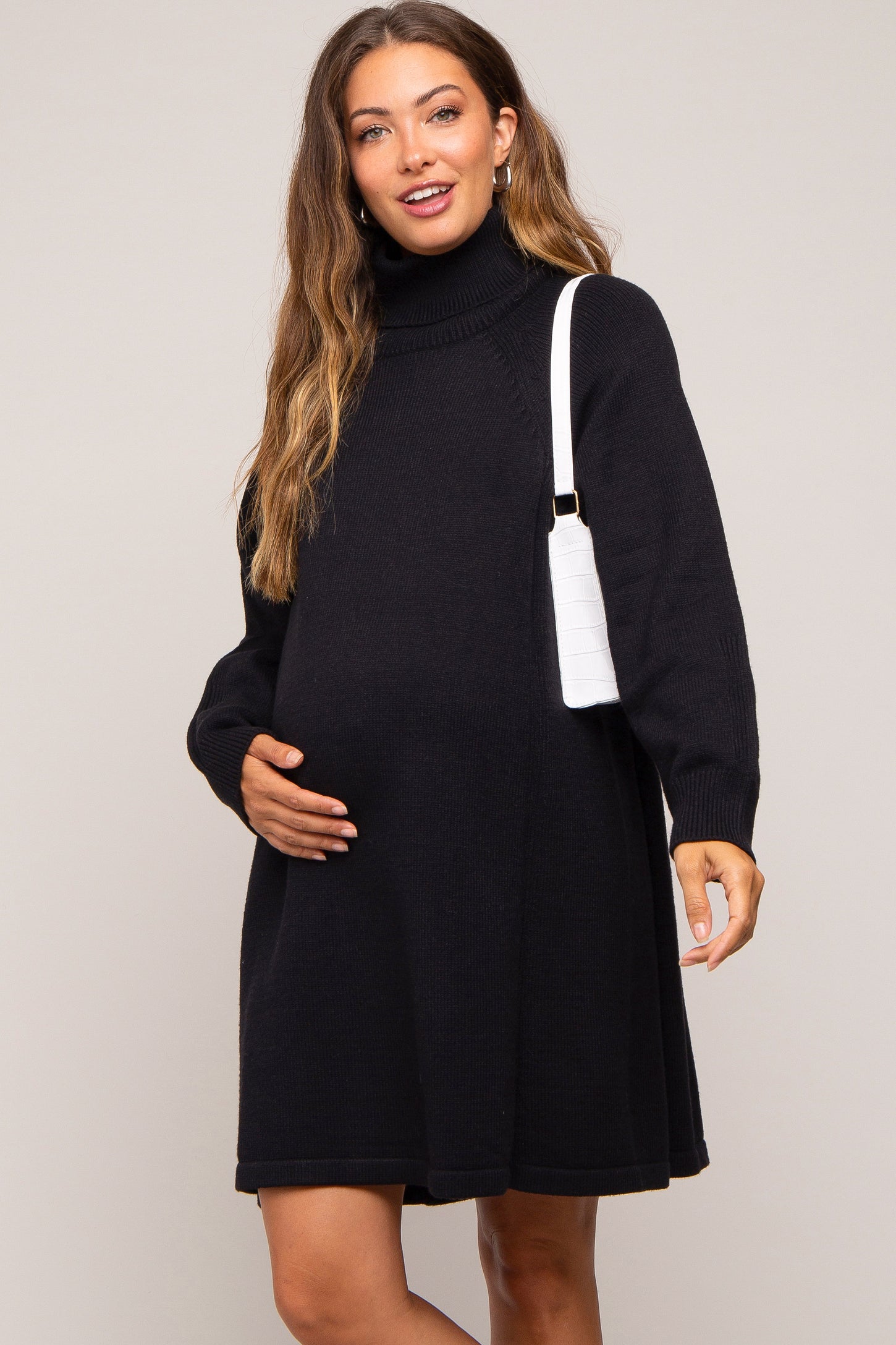 black long sleeve dress turtleneck Maternity Sweater 8% Elastane Material COLOR:Gem Green flower mini dress monochrome