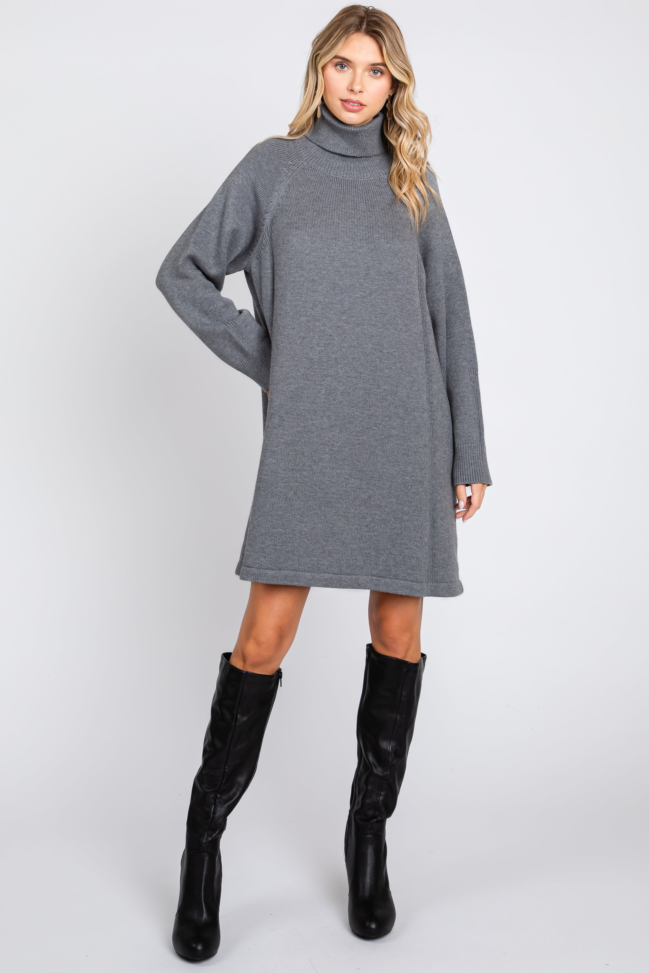 Grey Knit Turtleneck Sweater Dress Grey Knit Turtleneck Sweater Dress