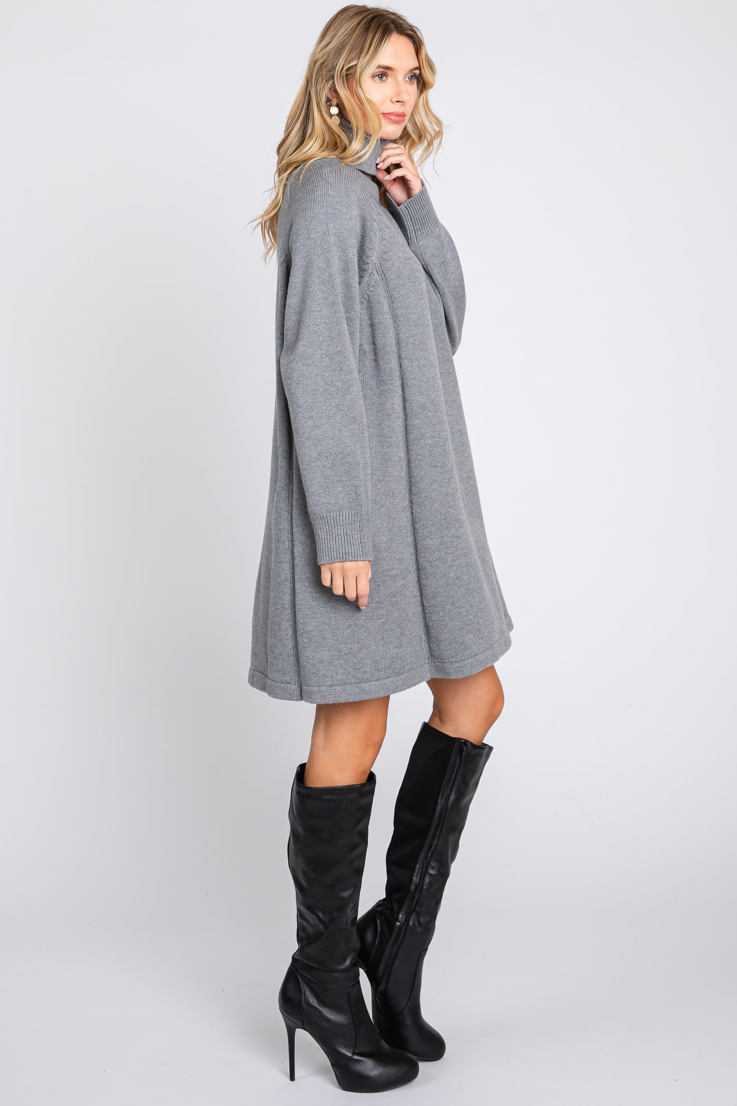 Grey Knit Turtleneck Sweater Dress PinkBlush Grey Knit Turtleneck Sweater Dress PinkBlush