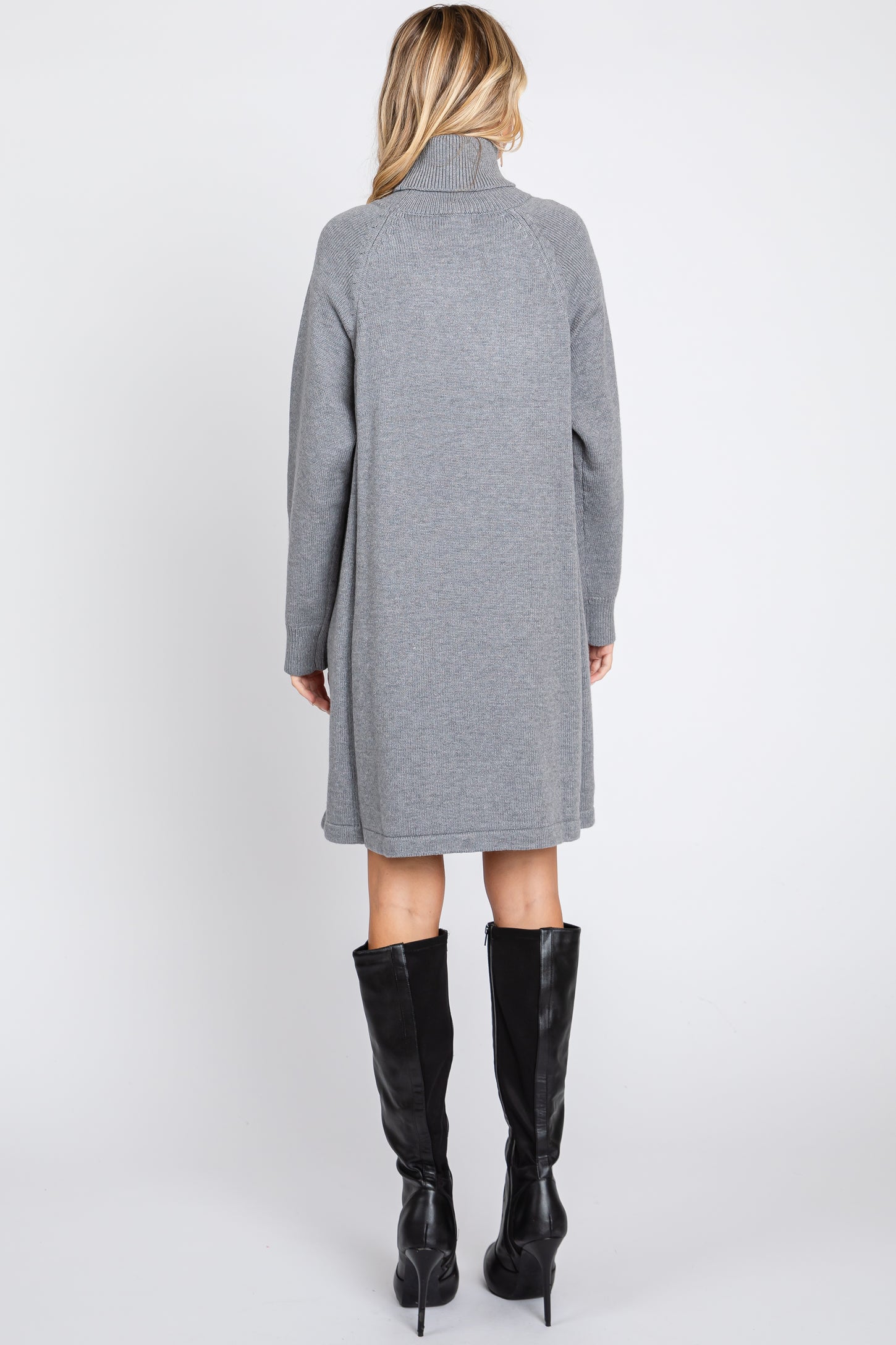 Grey Knit Turtleneck Sweater Dress PinkBlush Grey Knit Turtleneck Sweater Dress PinkBlush
