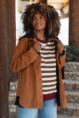 Camel Soft Hooded Maternity Shacket