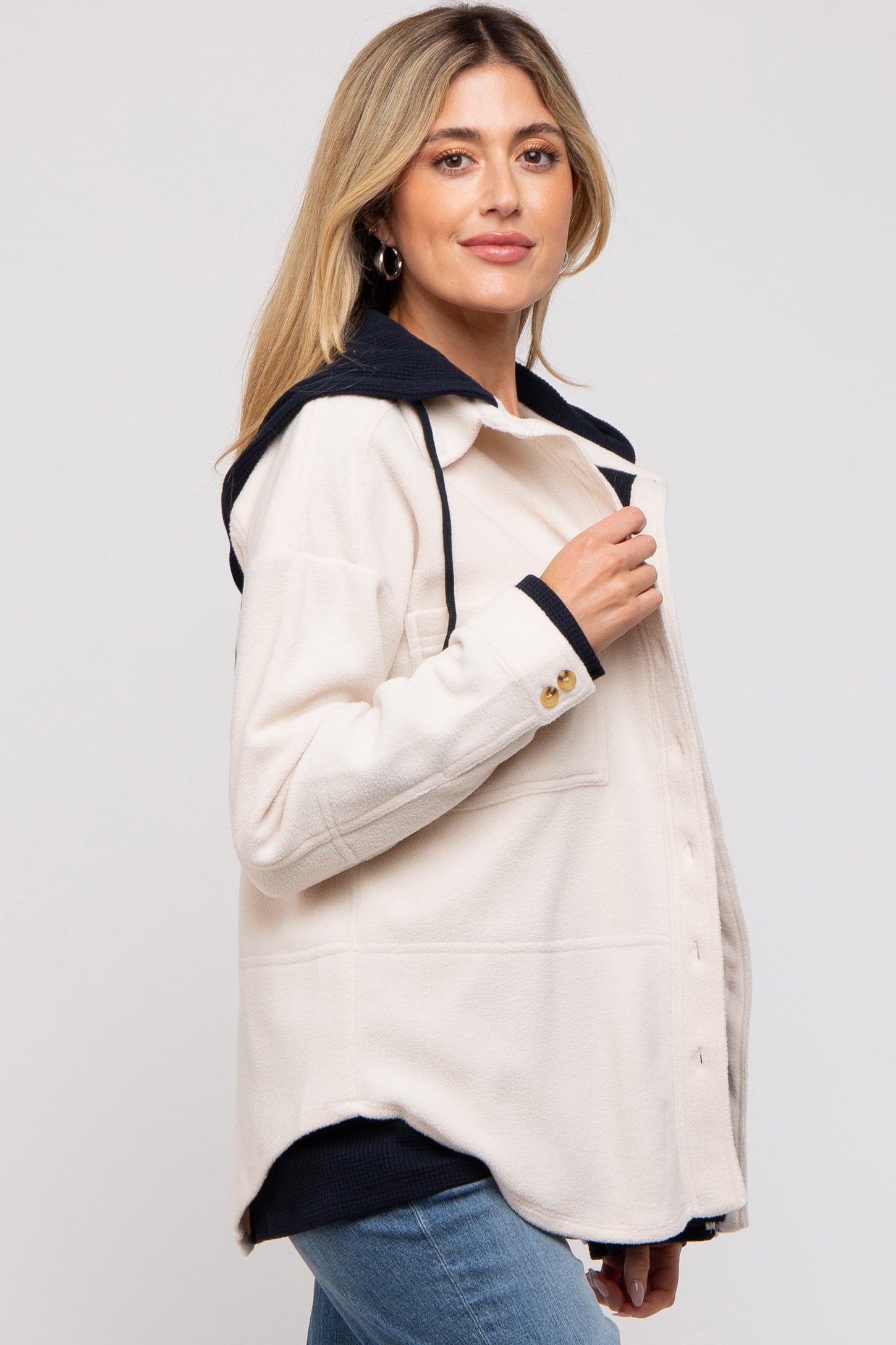 Ivory Shacket Ivory Soft Hooded Maternity Shacket – PinkBlush