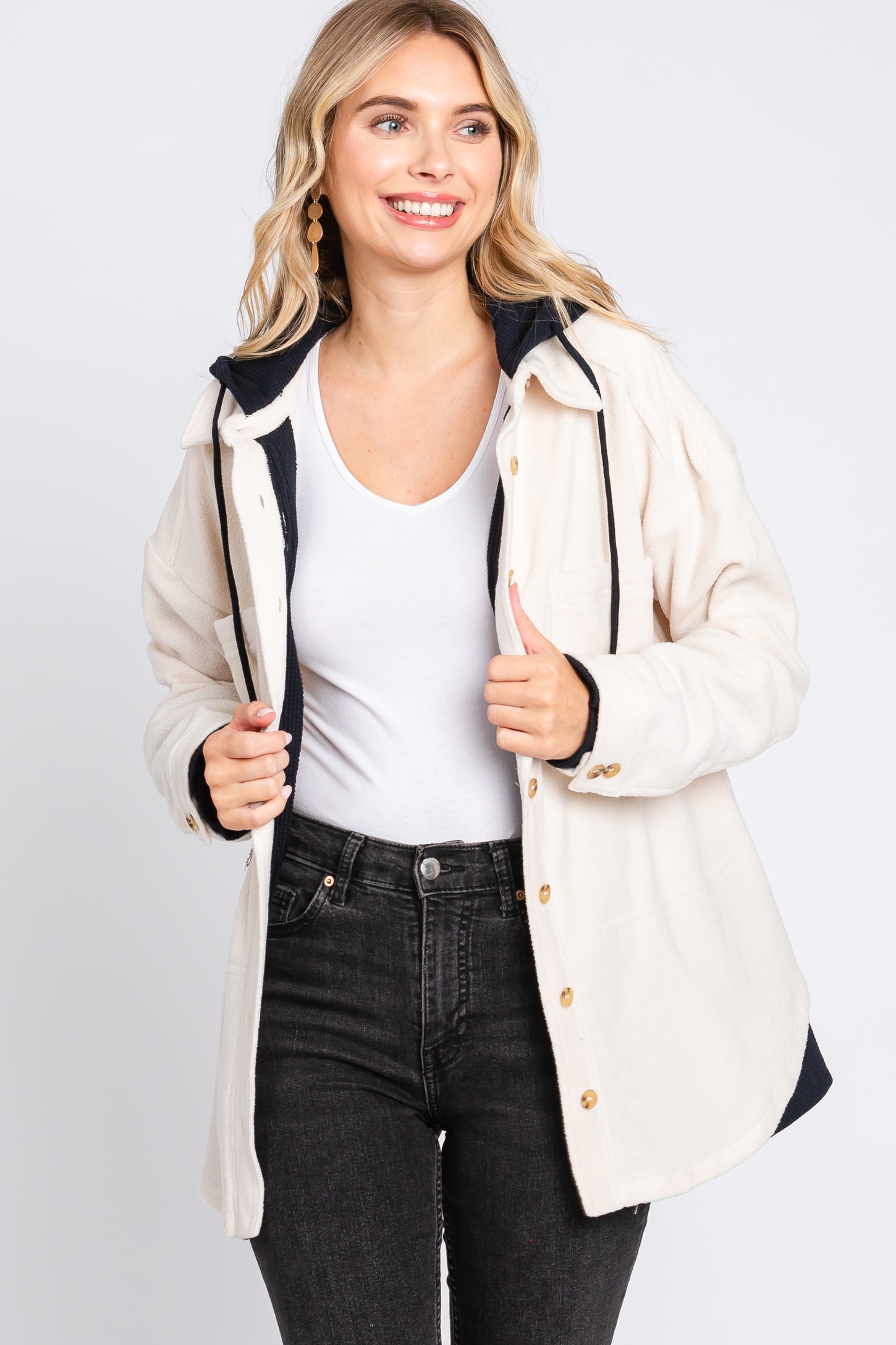 Ivory Shacket Ivory Soft Hooded Shacket – PinkBlush