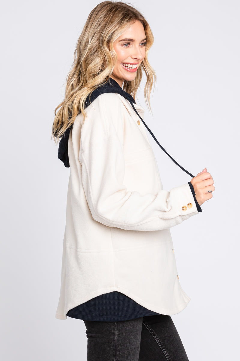 Ivory Soft Hooded Shacket – PinkBlush