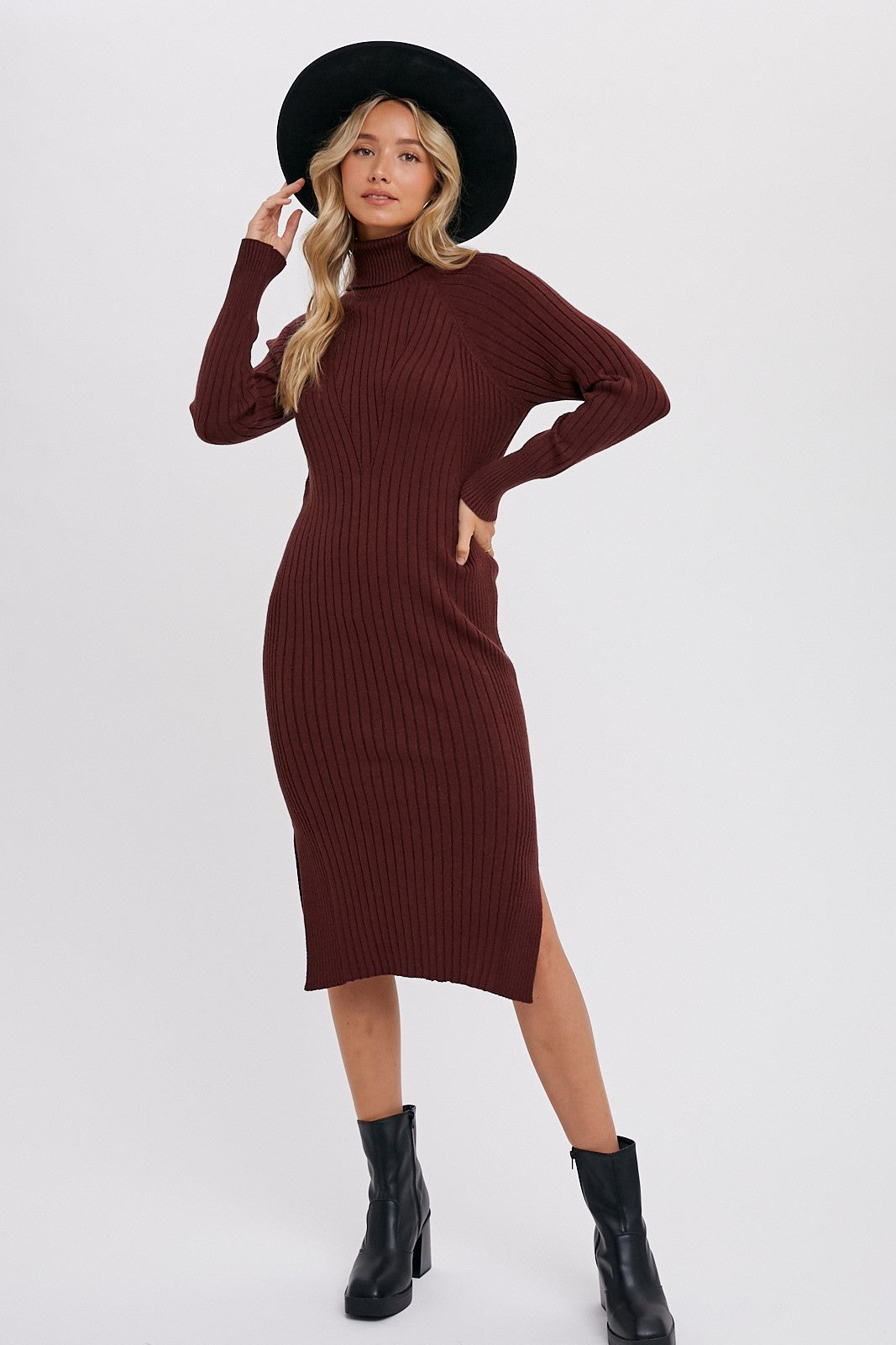brown long sleeve turtleneck dress Maternity Sweater – PinkBlush lay flat to dry Bianca Dress - 90s FEBMARKDOWN2025 color:Blush