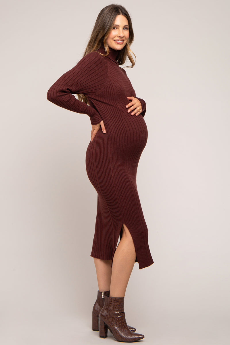 Brown Long Sleeve Turtleneck Maternity Sweater Dress – PinkBlush