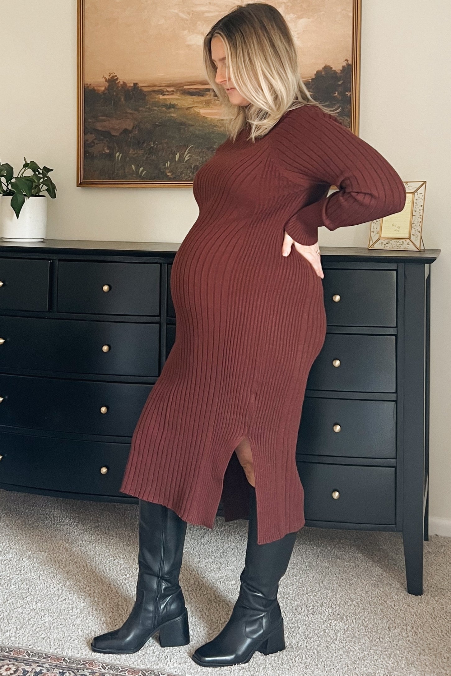 Brown Long Sleeve Turtleneck Maternity Sweater Dress PinkBlush Brown Long Sleeve Turtleneck Maternity Sweater Dress PinkBlush