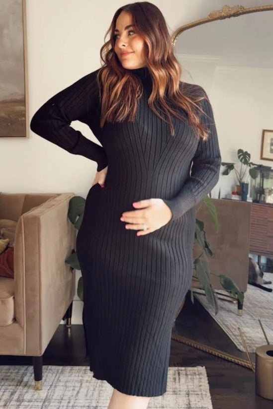Black Long Sleeve Turtleneck Maternity Sweater Dress PinkBlush Black Long Sleeve Turtleneck Maternity Sweater Dress PinkBlush